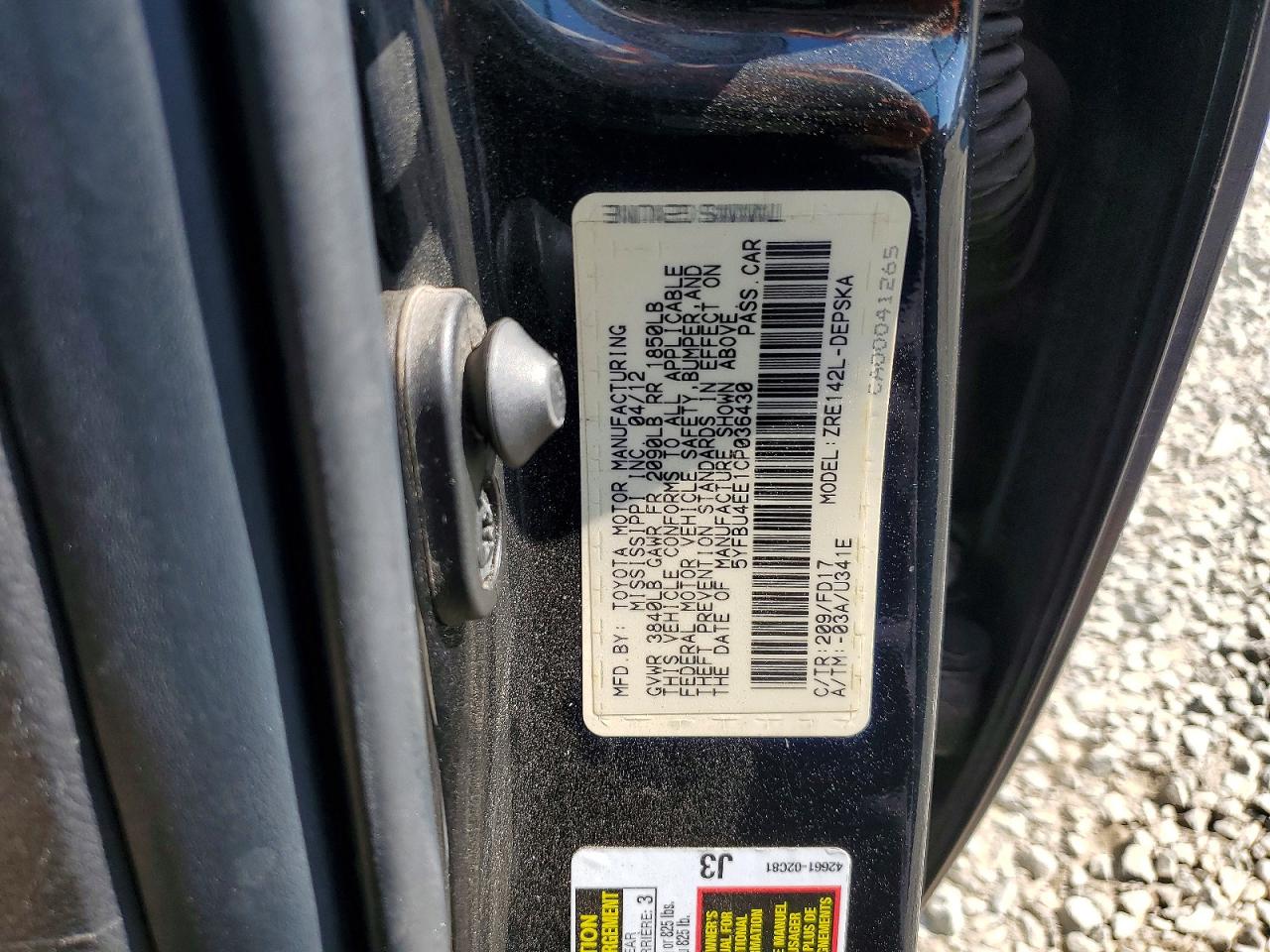 2012 Toyota Corolla S Black vin: 5YFBU4EE1CP036430