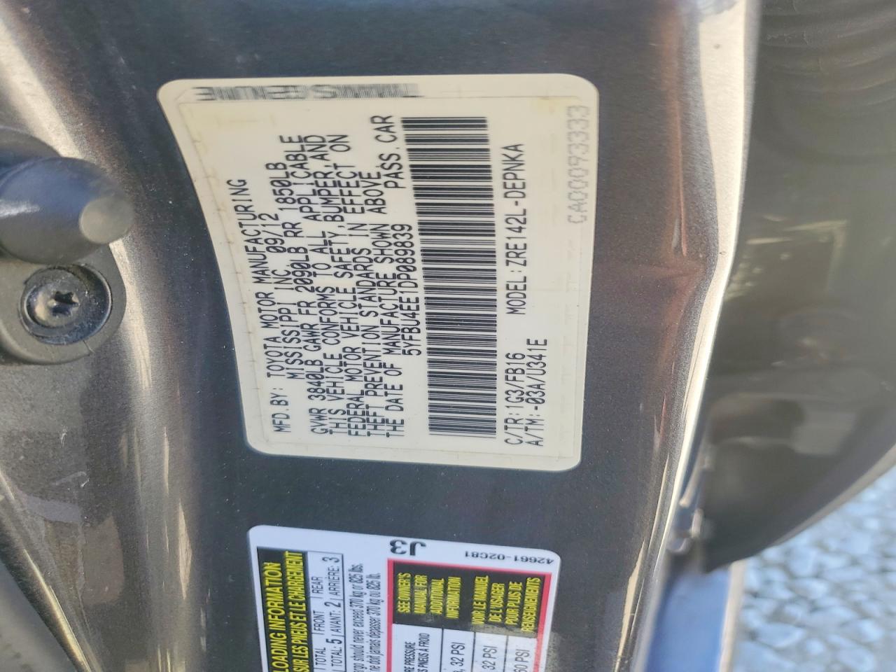 2013 Toyota Corolla Le Gray vin: 5YFBU4EE1DP089839