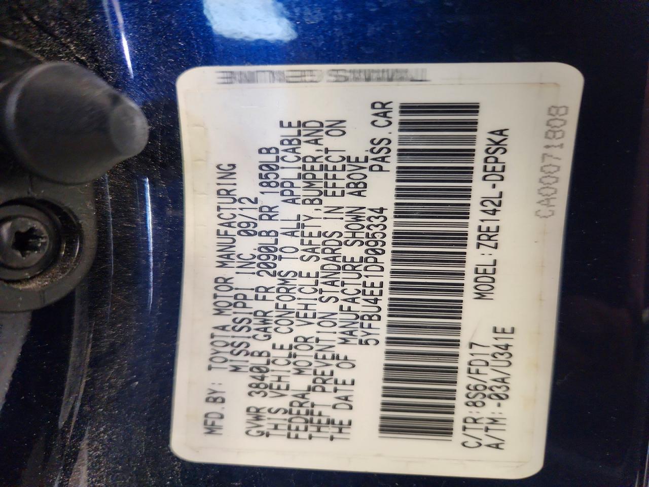 2013 Toyota Corolla S Blue vin: 5YFBU4EE1DP095334