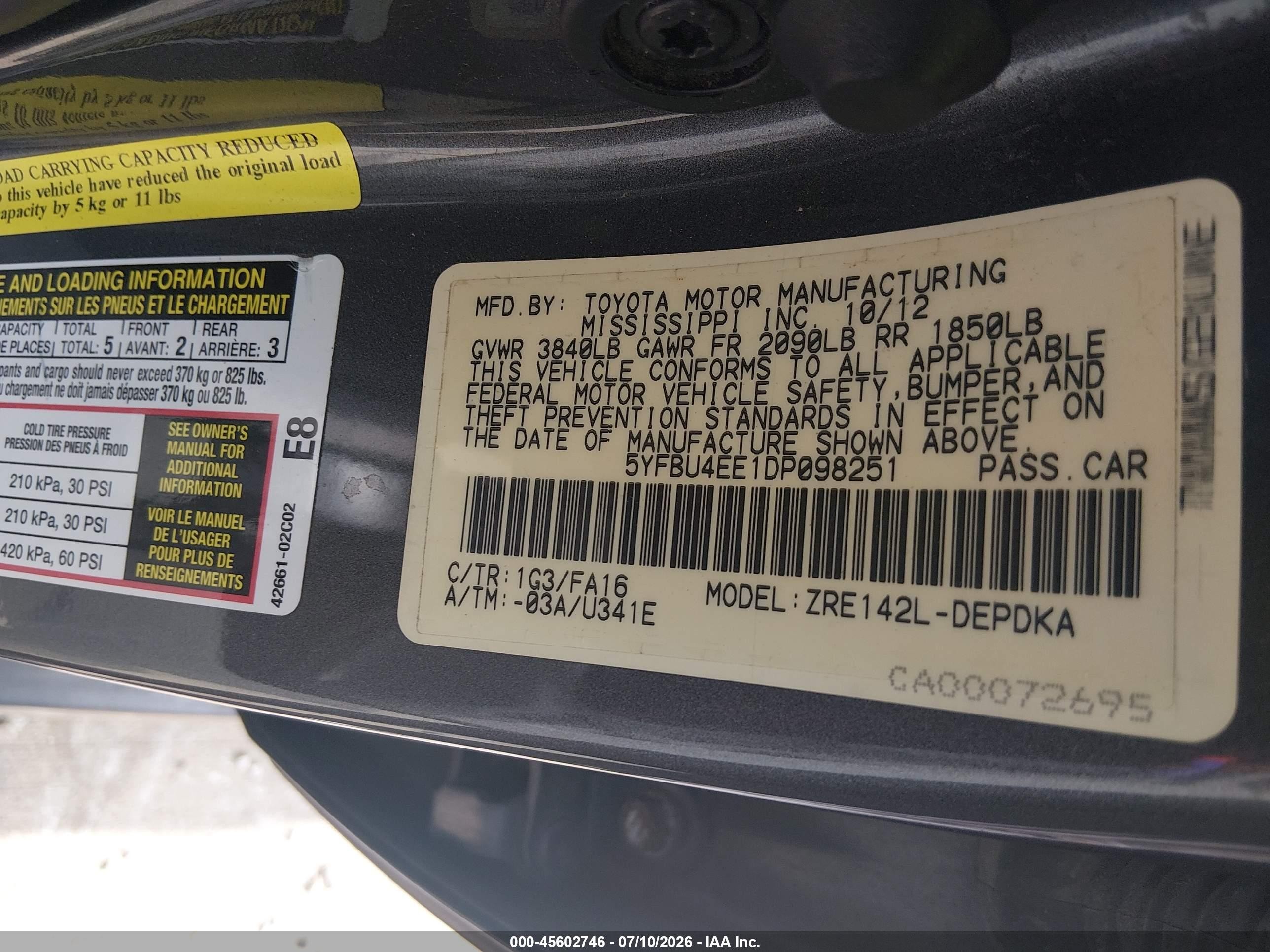 2013 Toyota Corolla L Gray vin: 5YFBU4EE1DP098251