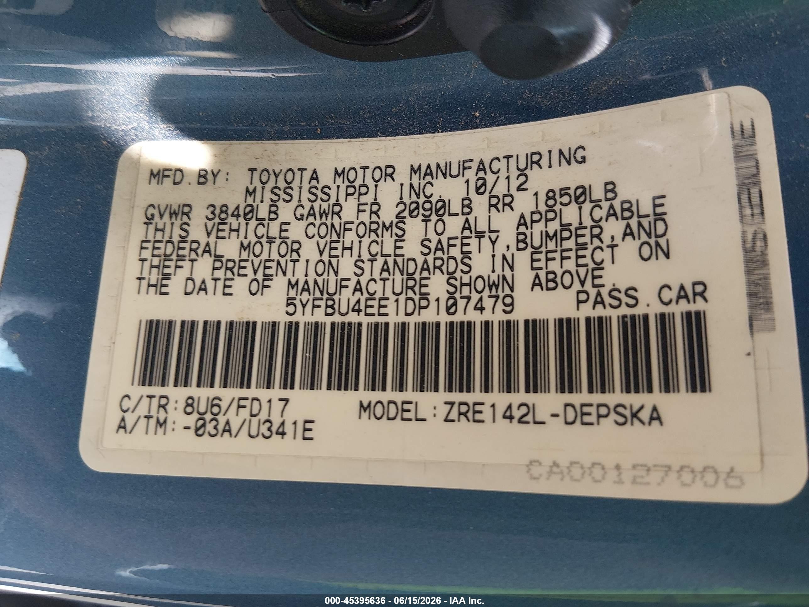 2013 Toyota Corolla S Blue vin: 5YFBU4EE1DP107479