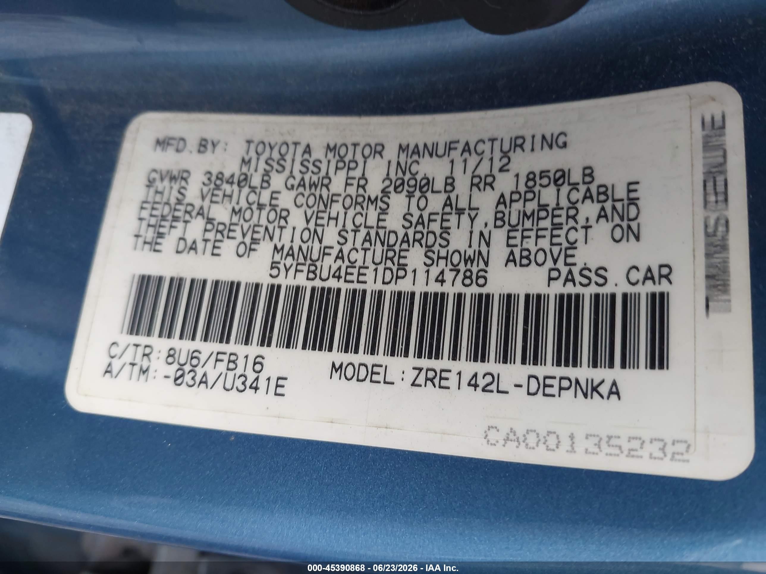 2013 Toyota Corolla Le Blue vin: 5YFBU4EE1DP114786