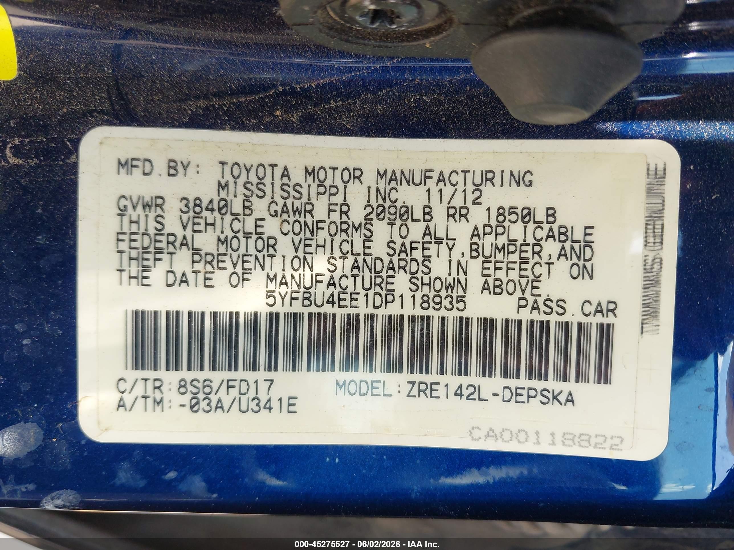 2013 Toyota Corolla S Blue vin: 5YFBU4EE1DP118935