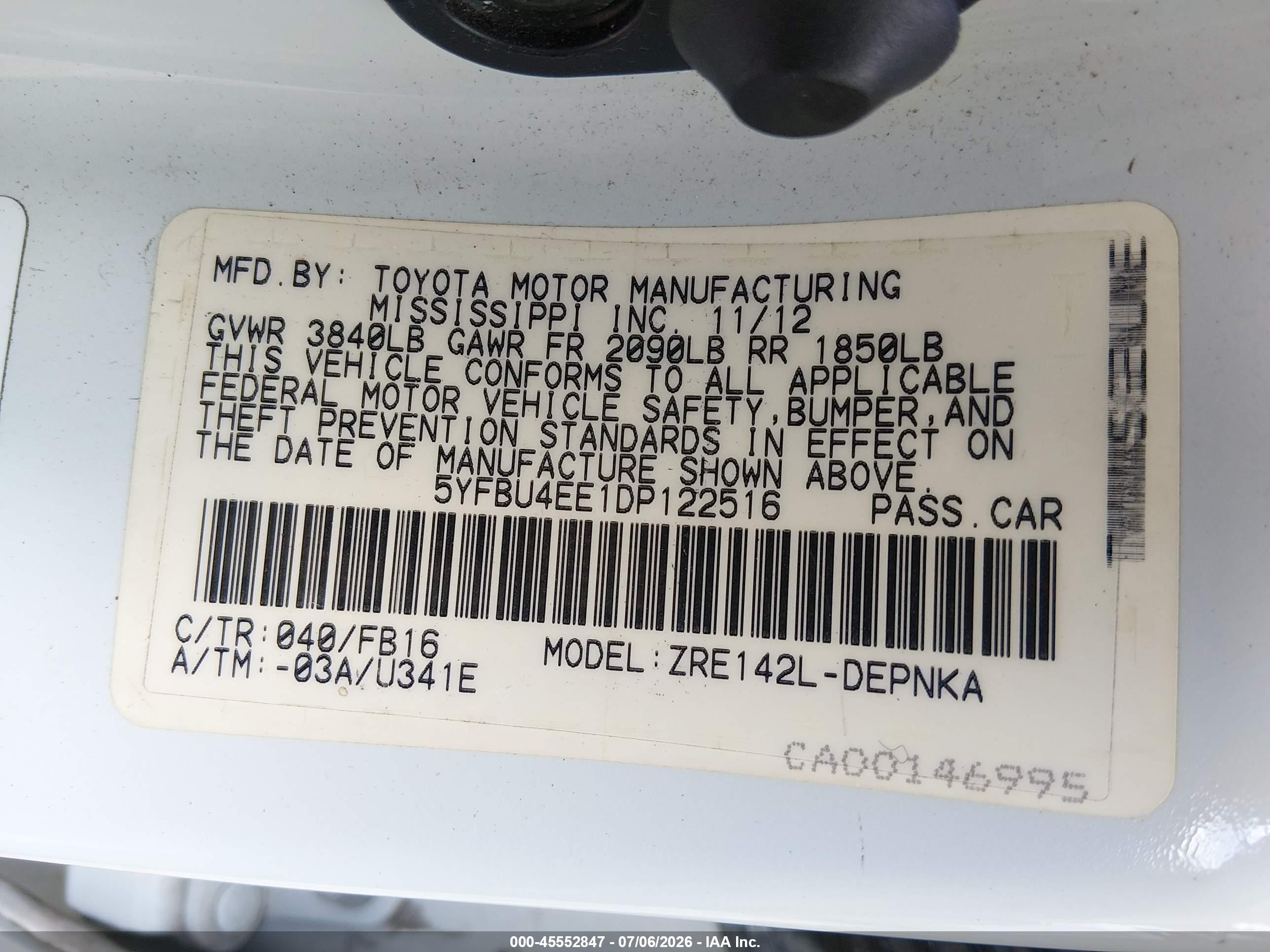 2013 Toyota Corolla Le White vin: 5YFBU4EE1DP122516
