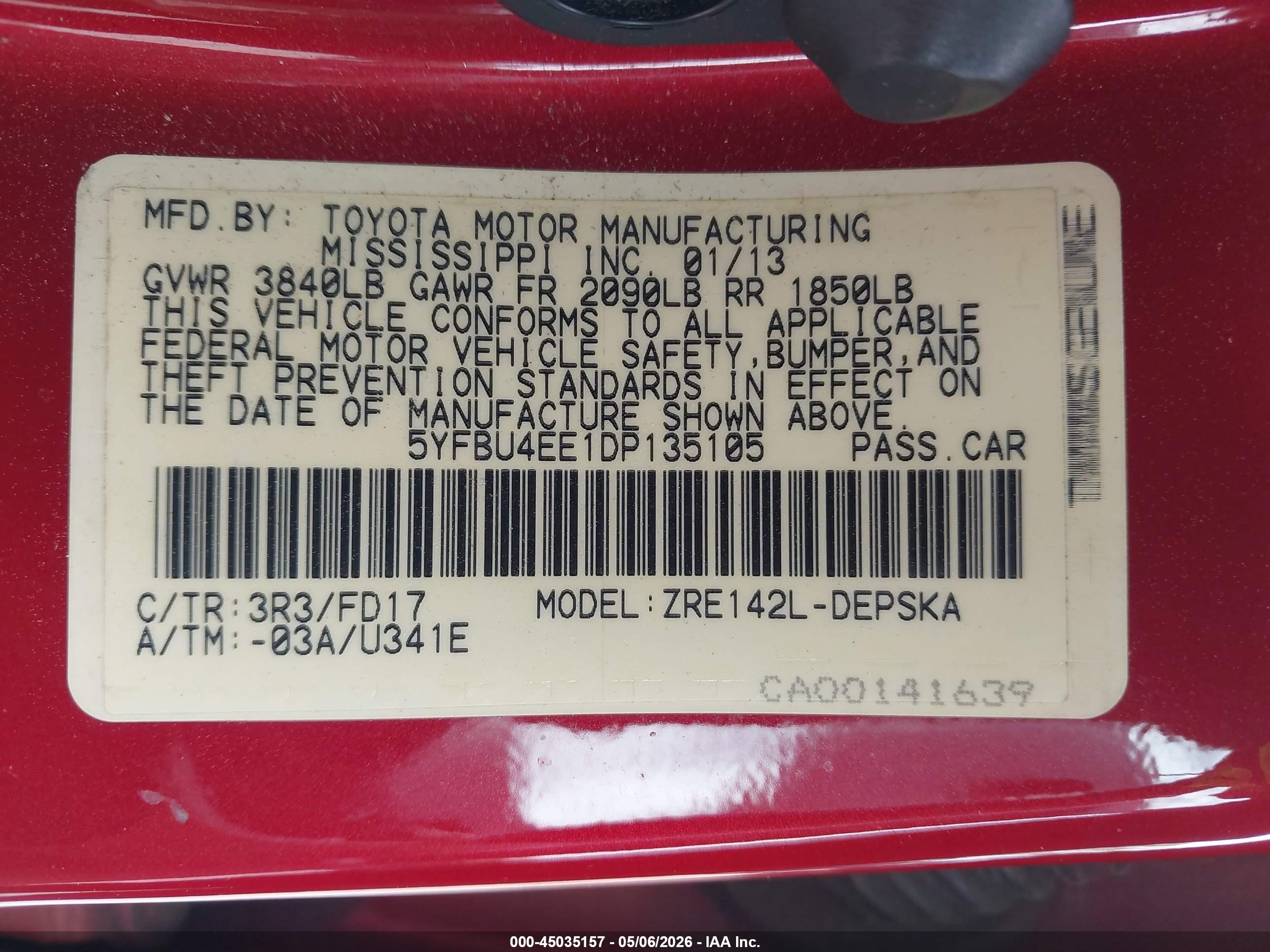 2013 Toyota Corolla S Red vin: 5YFBU4EE1DP135105