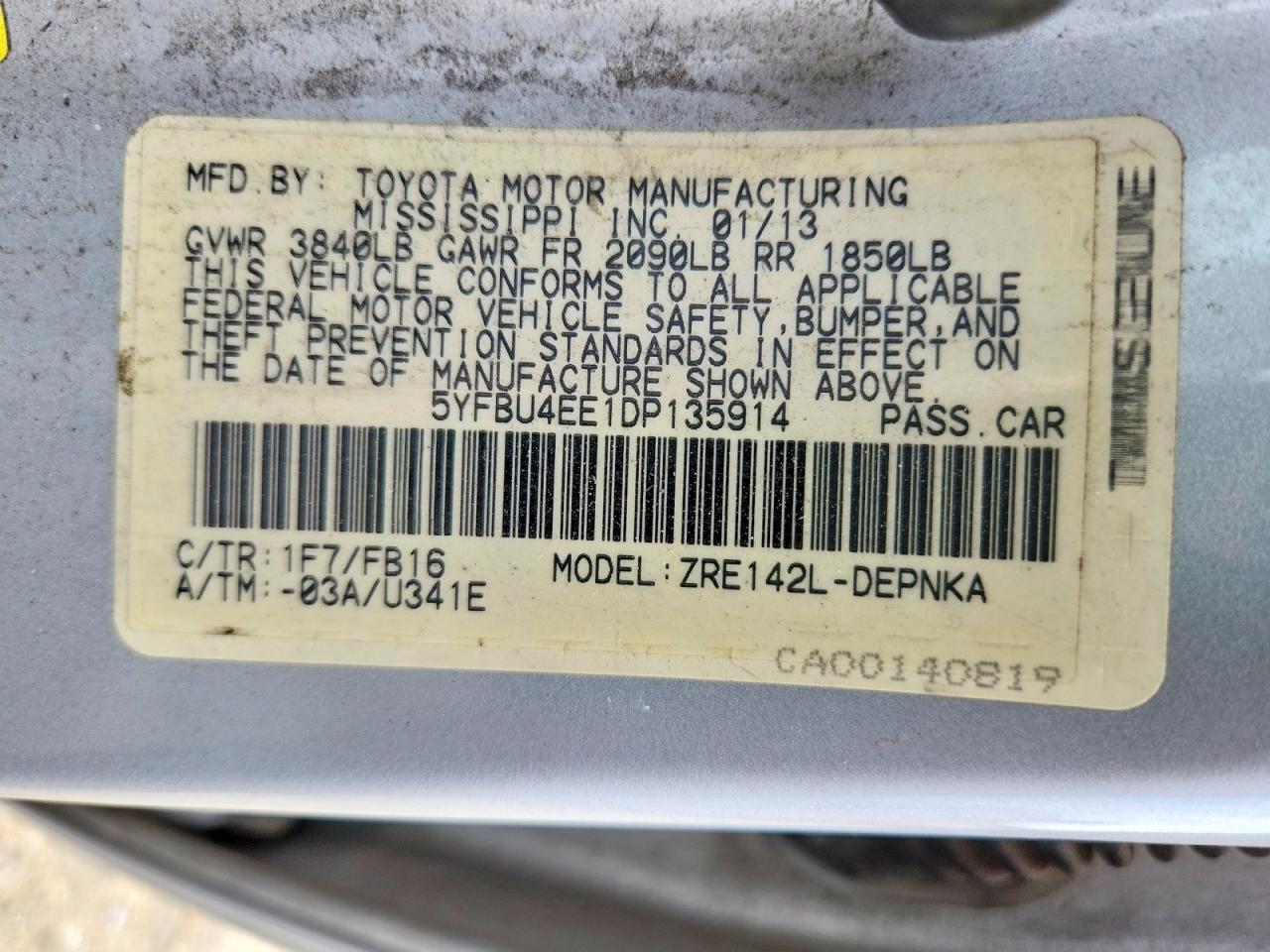 2013 Toyota Corolla Le Silver vin: 5YFBU4EE1DP135914
