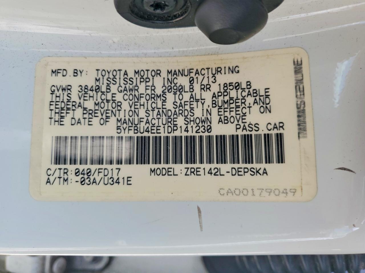 2013 Toyota Corolla S White vin: 5YFBU4EE1DP141230