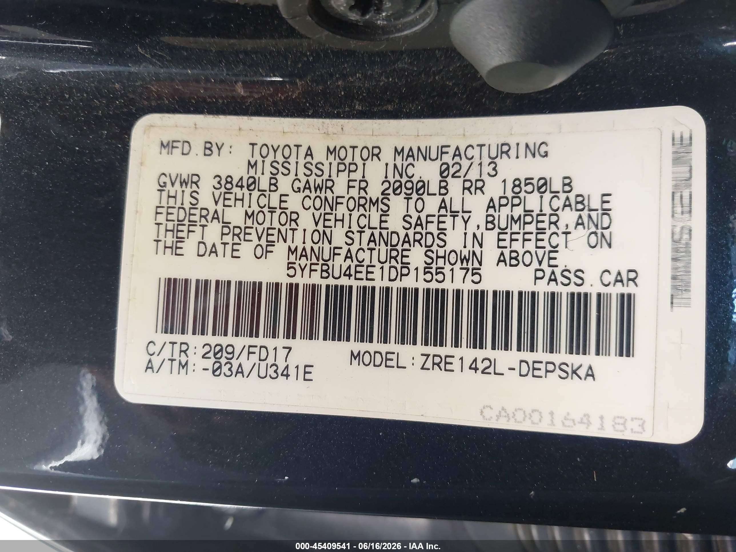 2013 Toyota Corolla S Black vin: 5YFBU4EE1DP155175