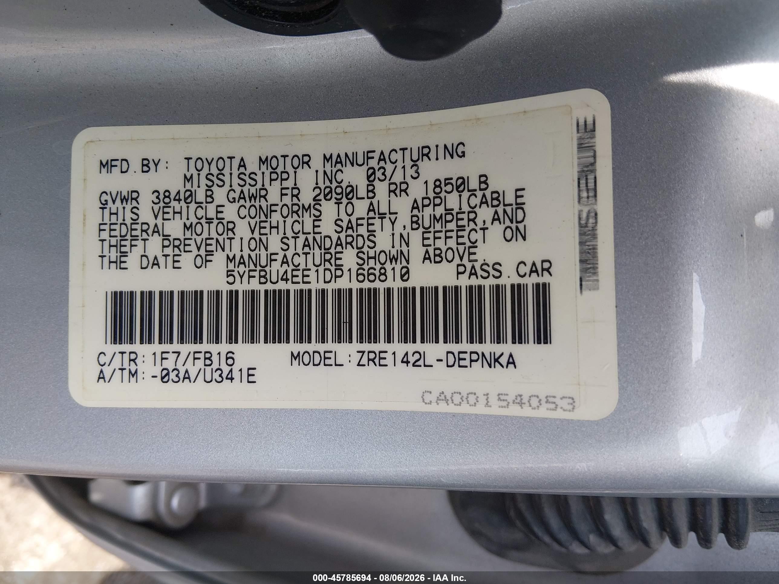2013 Toyota Corolla Le Silver vin: 5YFBU4EE1DP166810