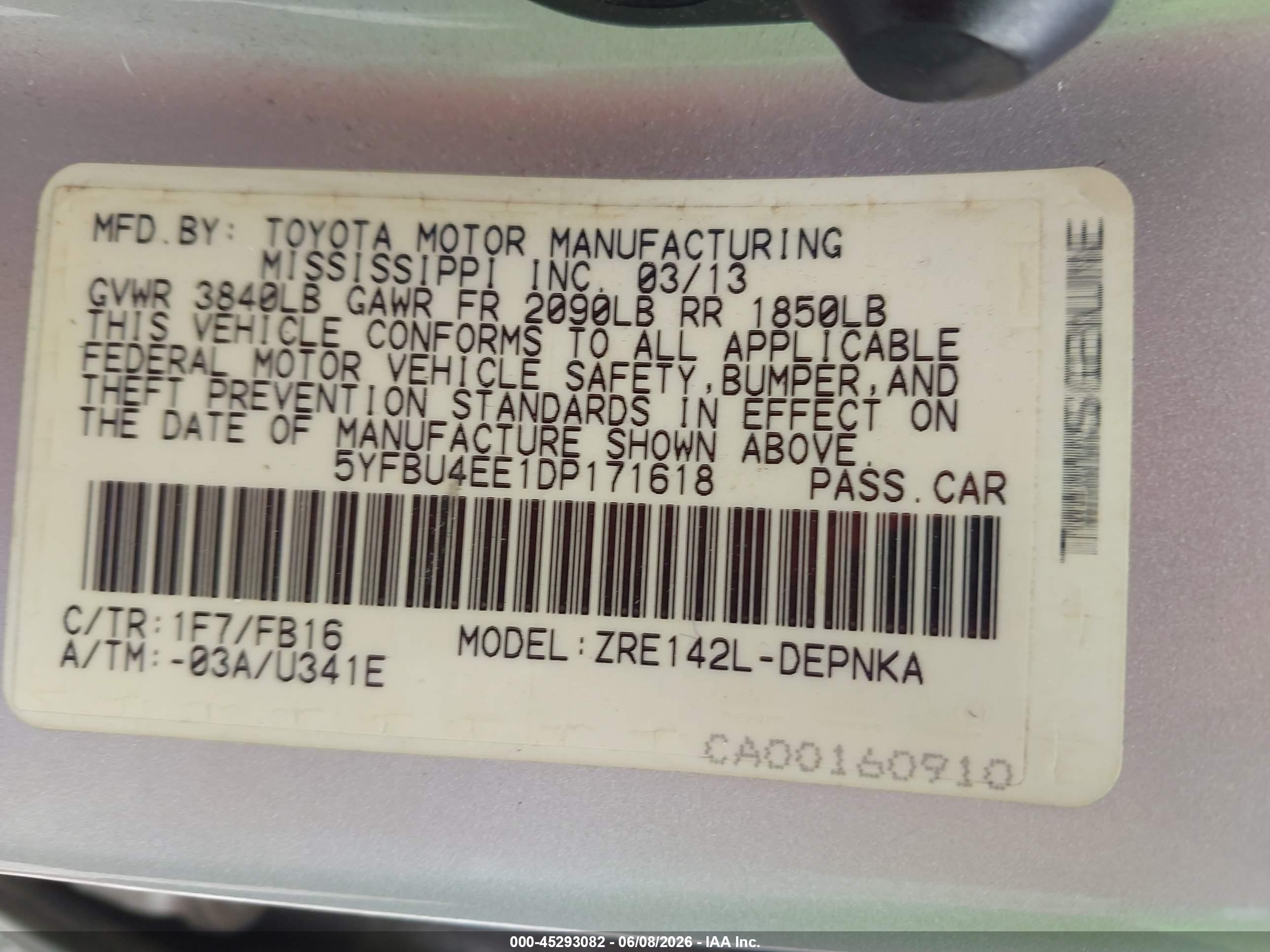 2013 Toyota Corolla Le Silver vin: 5YFBU4EE1DP171618