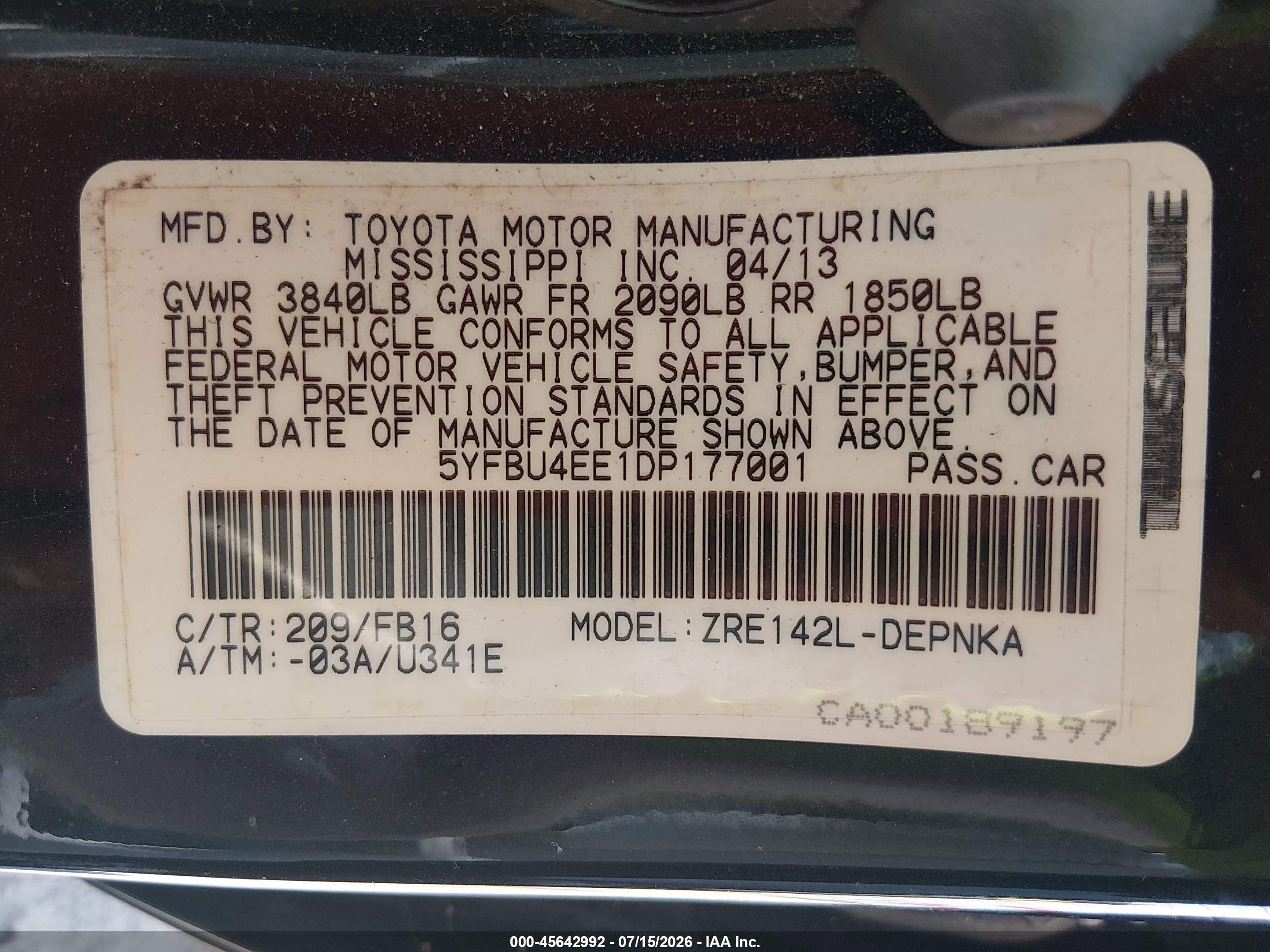 2013 Toyota Corolla Le Black vin: 5YFBU4EE1DP177001