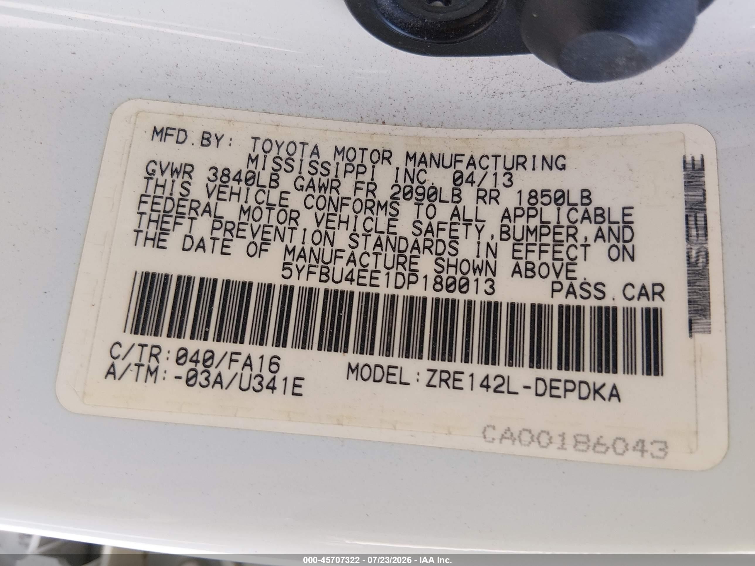 2013 Toyota Corolla L White vin: 5YFBU4EE1DP180013