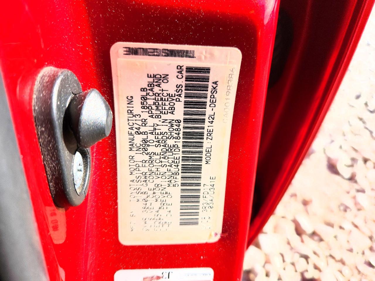 2013 Toyota Corolla S Red vin: 5YFBU4EE1DP184840