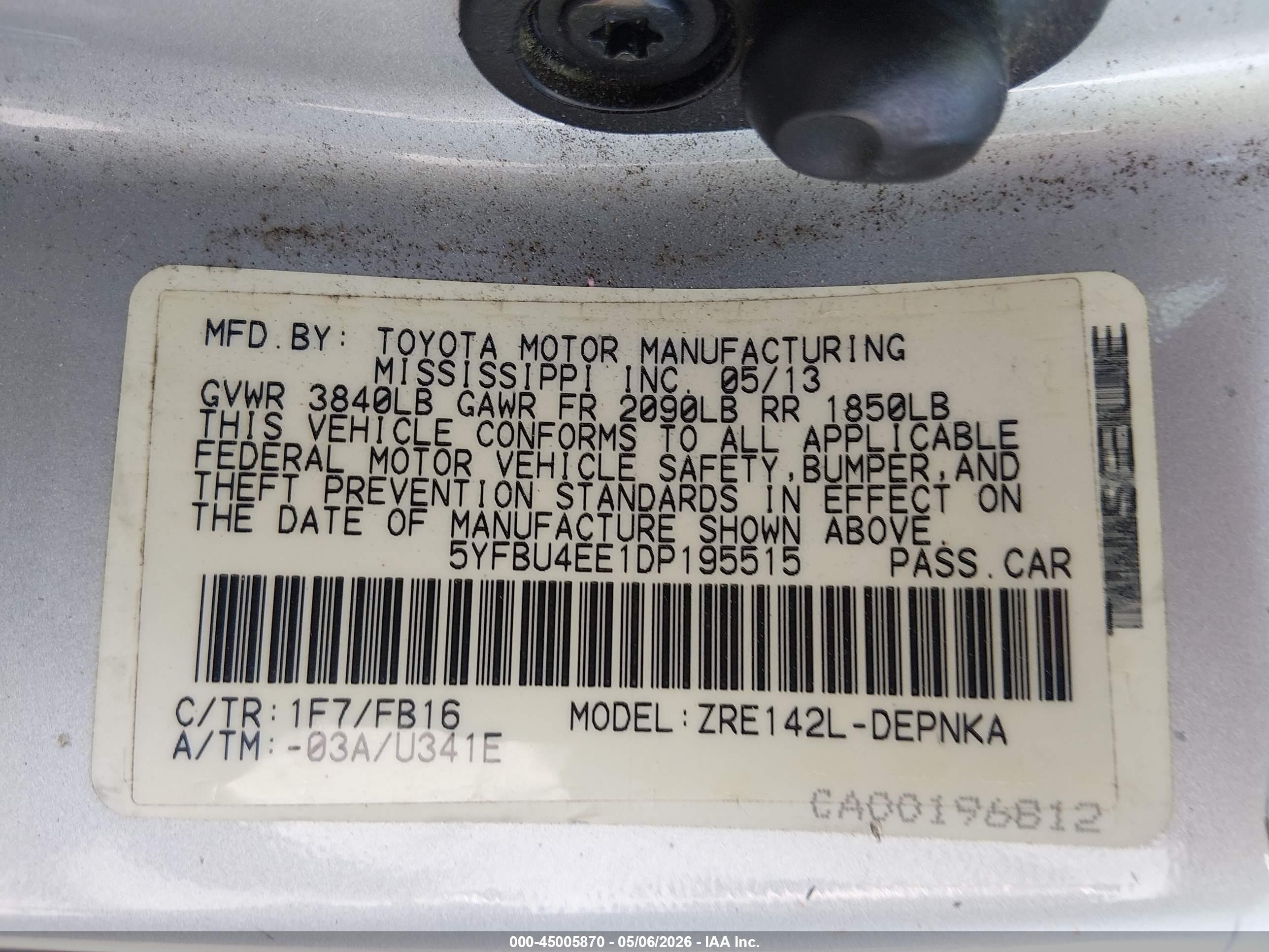 2013 Toyota Corolla L/le/le Special Edition/s/s Special Edition Серебряный vin: 5YFBU4EE1DP195515