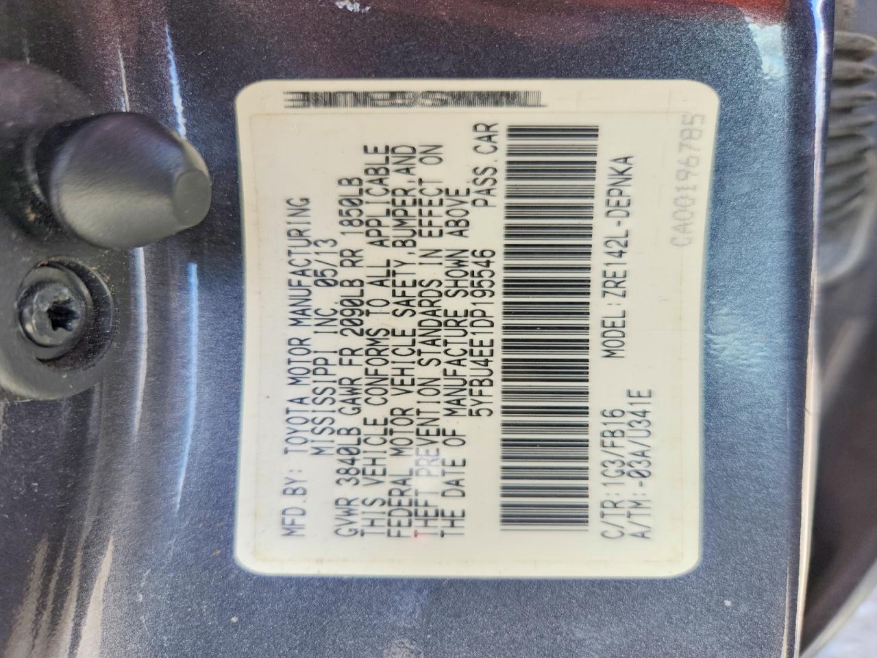 2013 Toyota Corolla Le Gray vin: 5YFBU4EE1DP195546