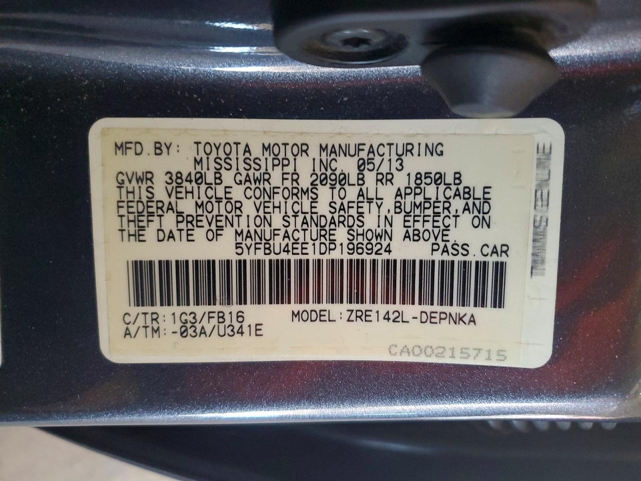 2013 Toyota Corolla Le Gray vin: 5YFBU4EE1DP196924