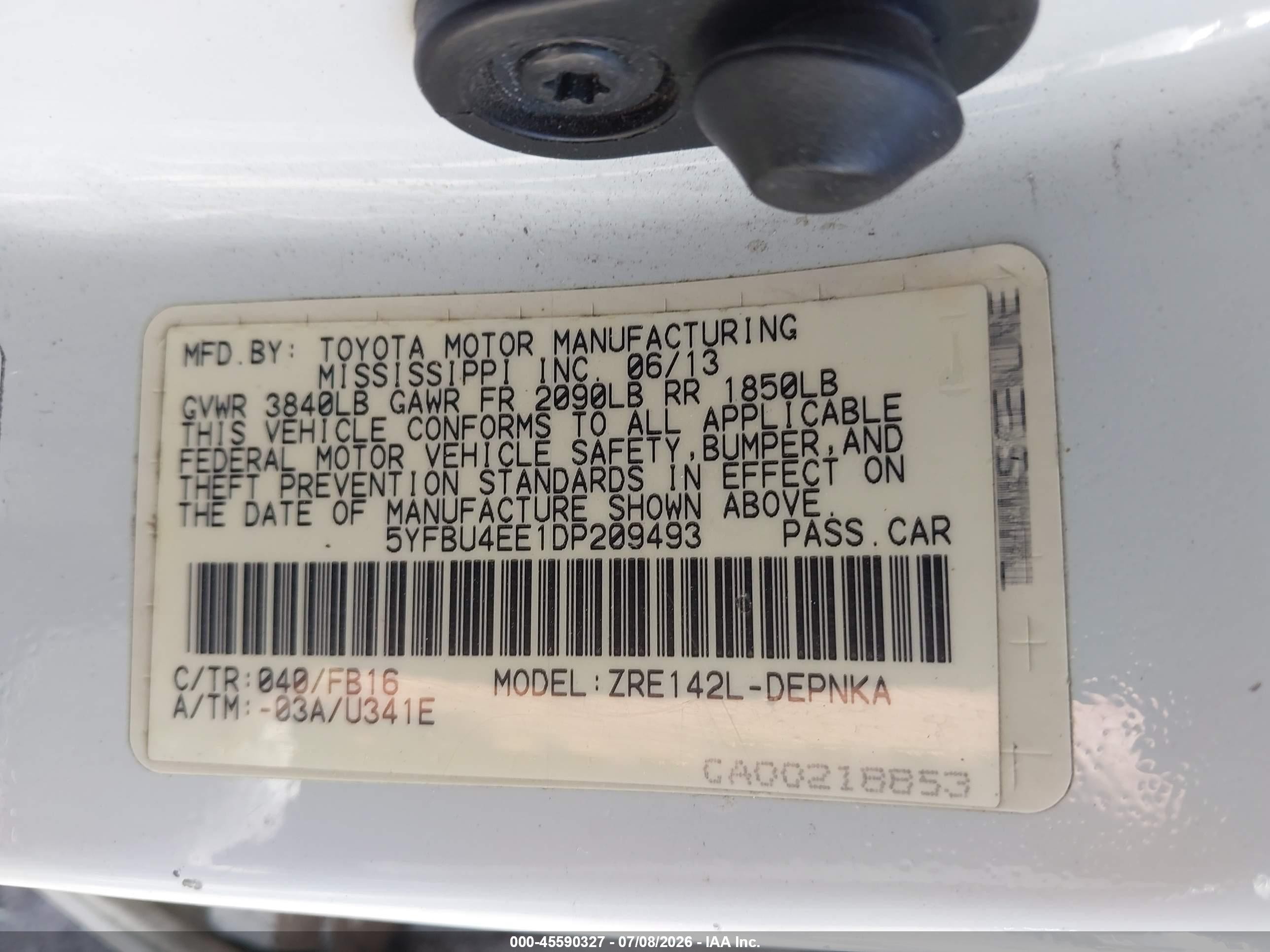 2013 Toyota Corolla Le White vin: 5YFBU4EE1DP209493
