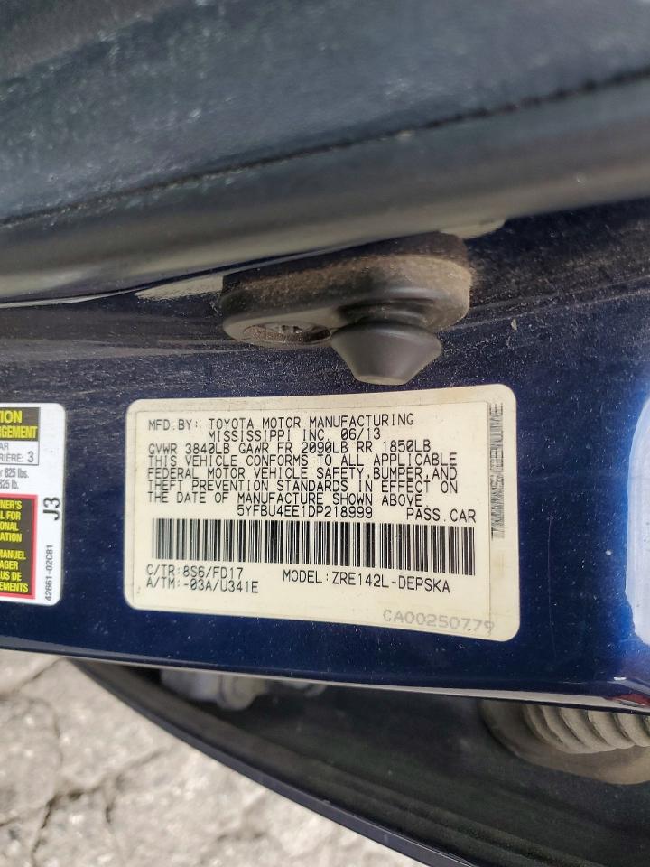 2013 Toyota Corolla S Blue vin: 5YFBU4EE1DP218999