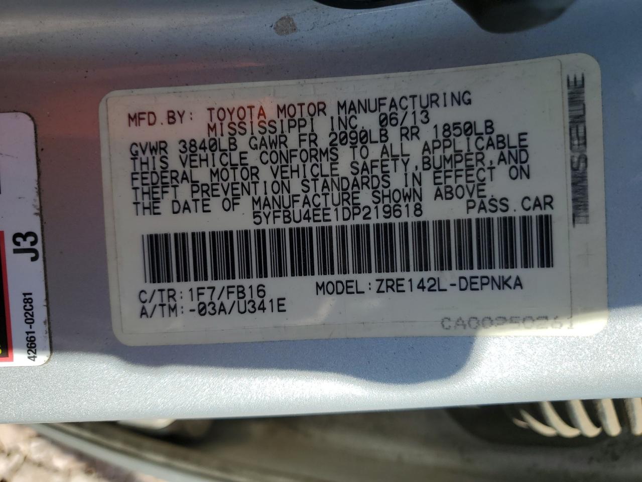 Price & History 2013 Toyota Corolla Base 1.8l 4 vin