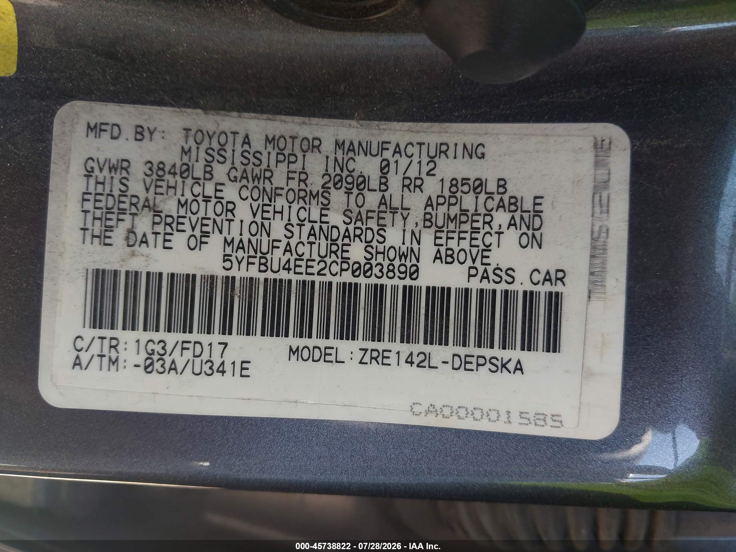 2012 Toyota Corolla S Gray vin: 5YFBU4EE2CP003890