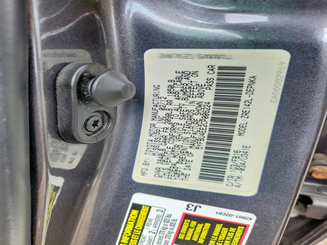2012 Toyota Corolla Le Gray vin: 5YFBU4EE2CP006224
