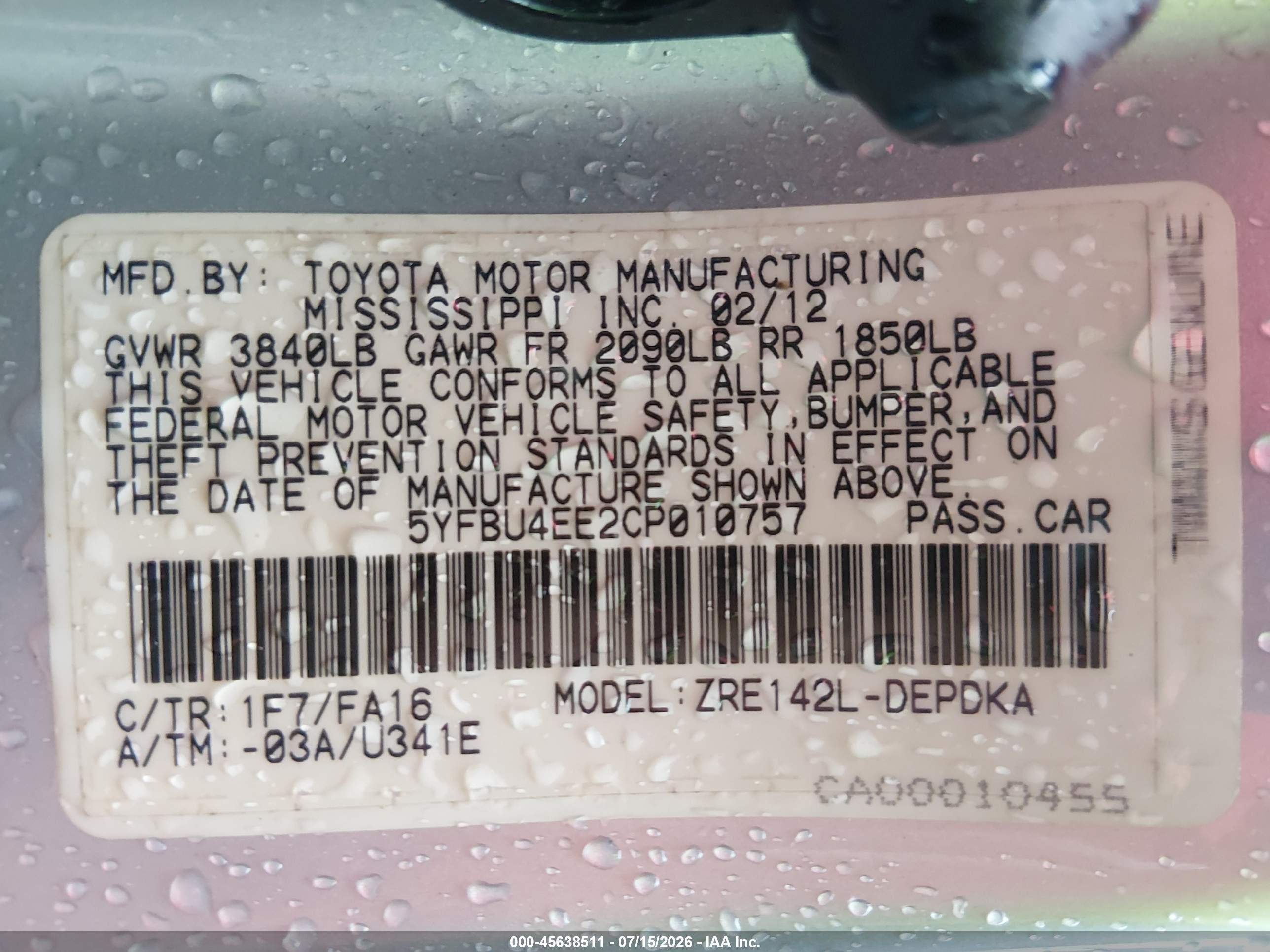 2012 Toyota Corolla L Gray vin: 5YFBU4EE2CP010757