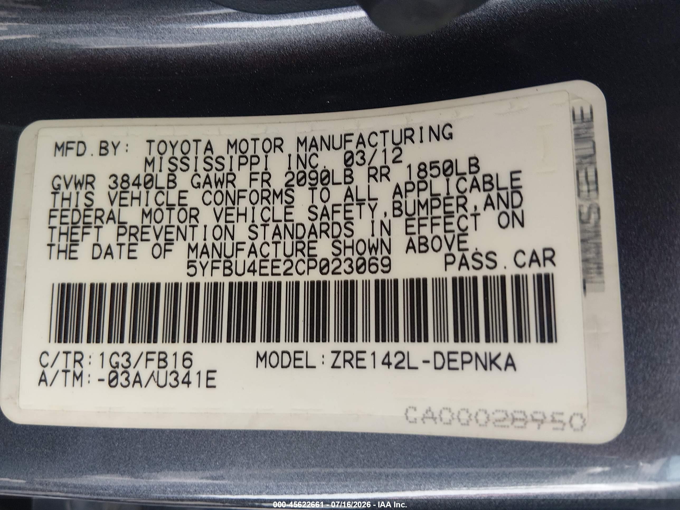 2012 Toyota Corolla Le Gray vin: 5YFBU4EE2CP023069