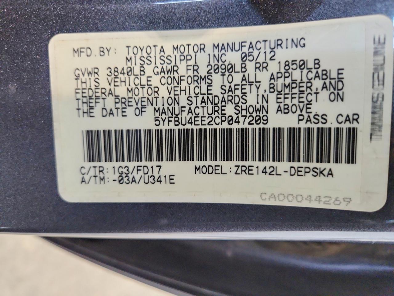 2012 Toyota Corolla S Gray vin: 5YFBU4EE2CP047209