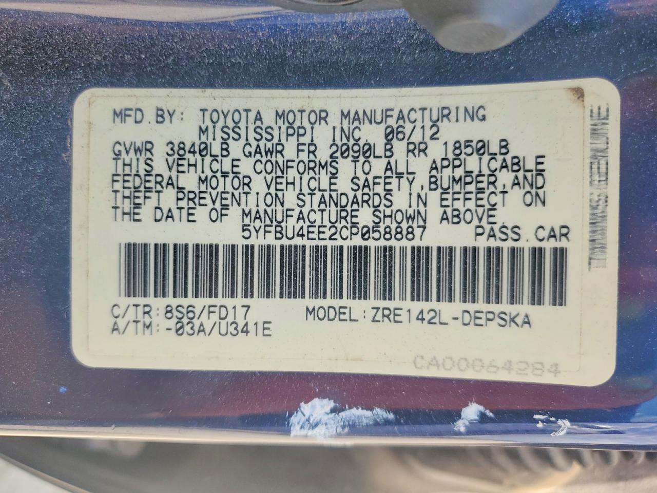 2012 Toyota Corolla S Blue vin: 5YFBU4EE2CP058887