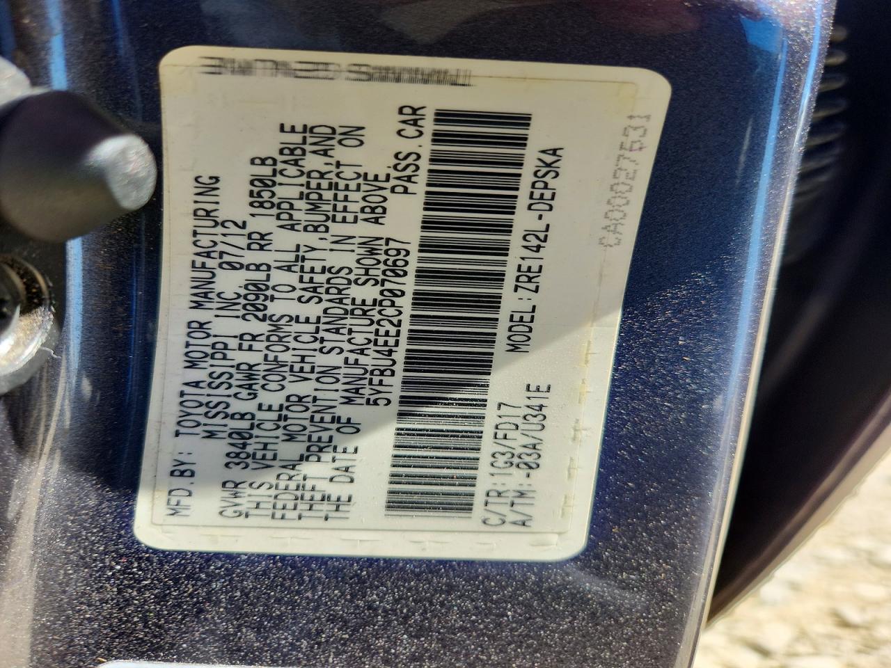 2012 Toyota Corolla S Charcoal vin: 5YFBU4EE2CP070697