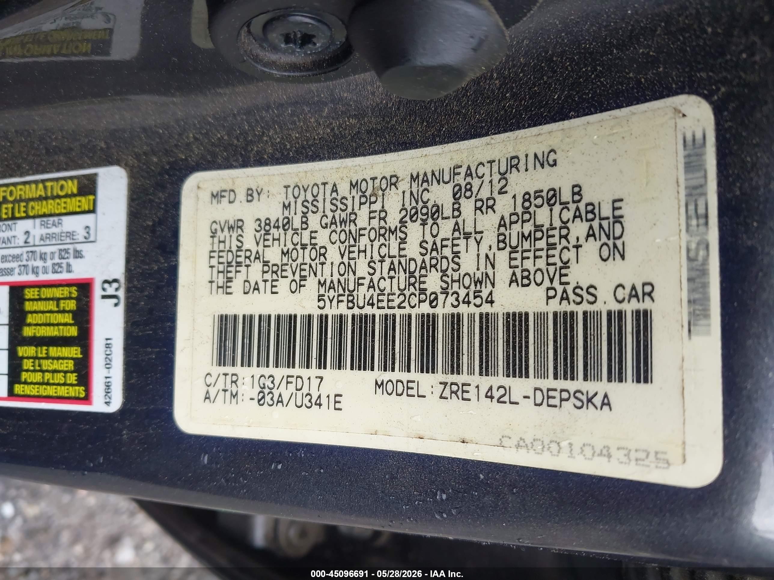 2012 Toyota Corolla S Gray vin: 5YFBU4EE2CP073454