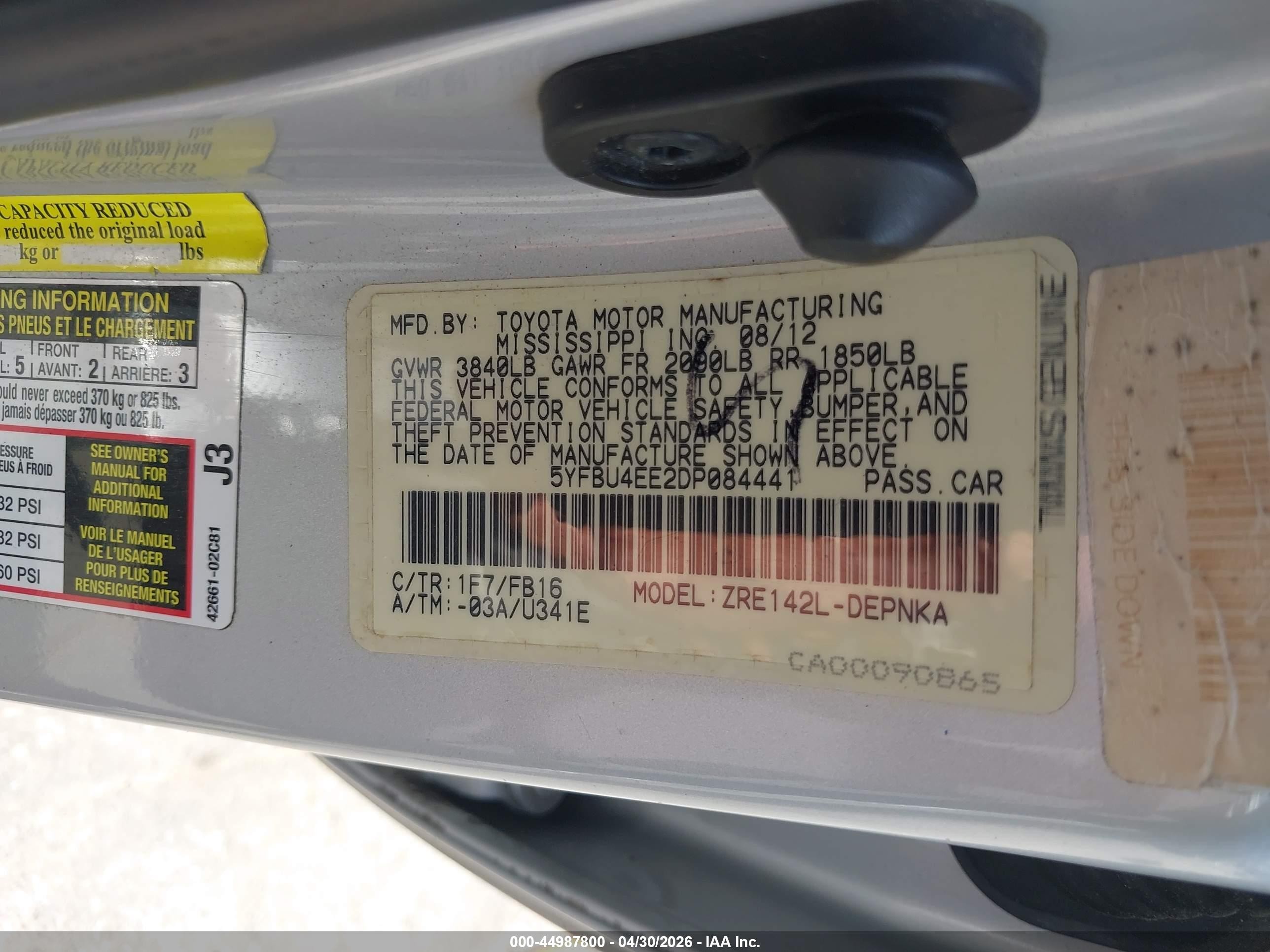 2013 Toyota Corolla Le Silver vin: 5YFBU4EE2DP084441