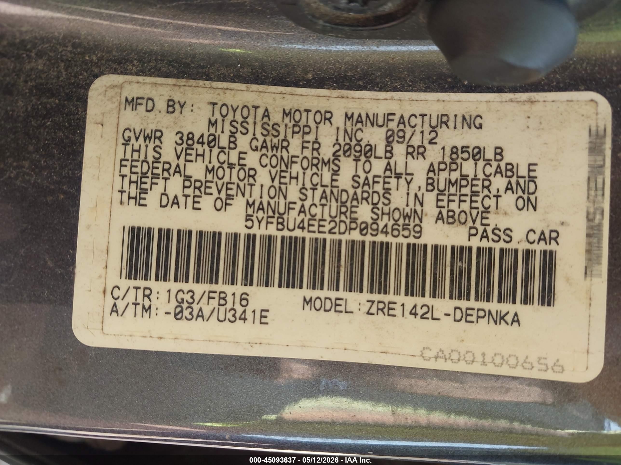 2013 Toyota Corolla Le Gray vin: 5YFBU4EE2DP094659