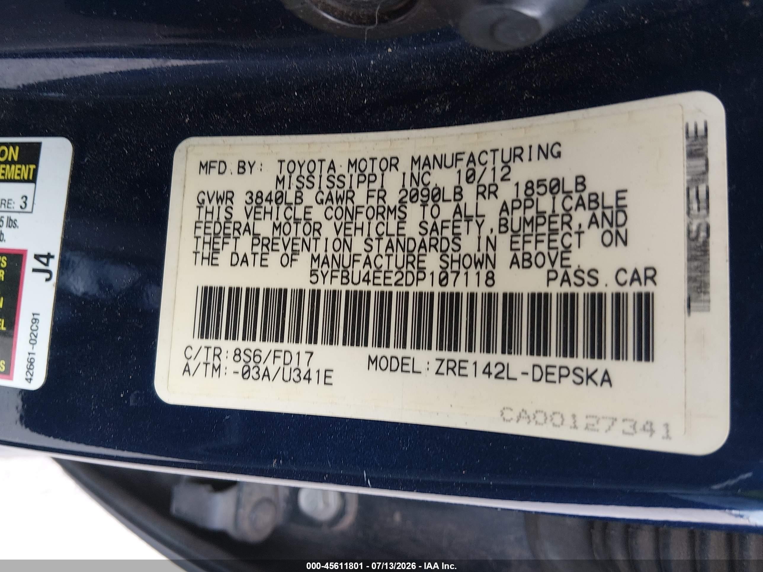 2013 Toyota Corolla S Blue vin: 5YFBU4EE2DP107118