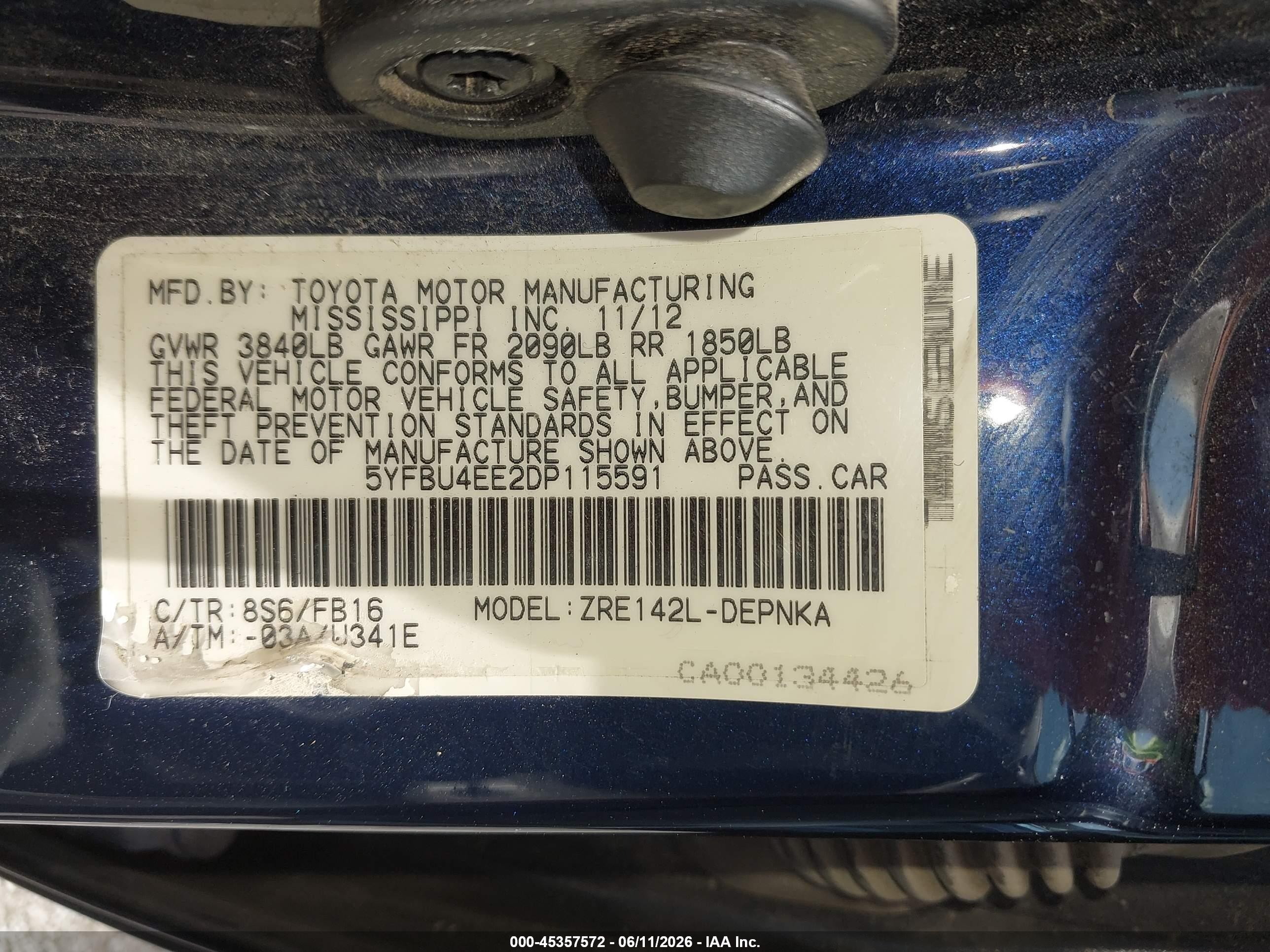 2013 Toyota Corolla Le Blue vin: 5YFBU4EE2DP115591