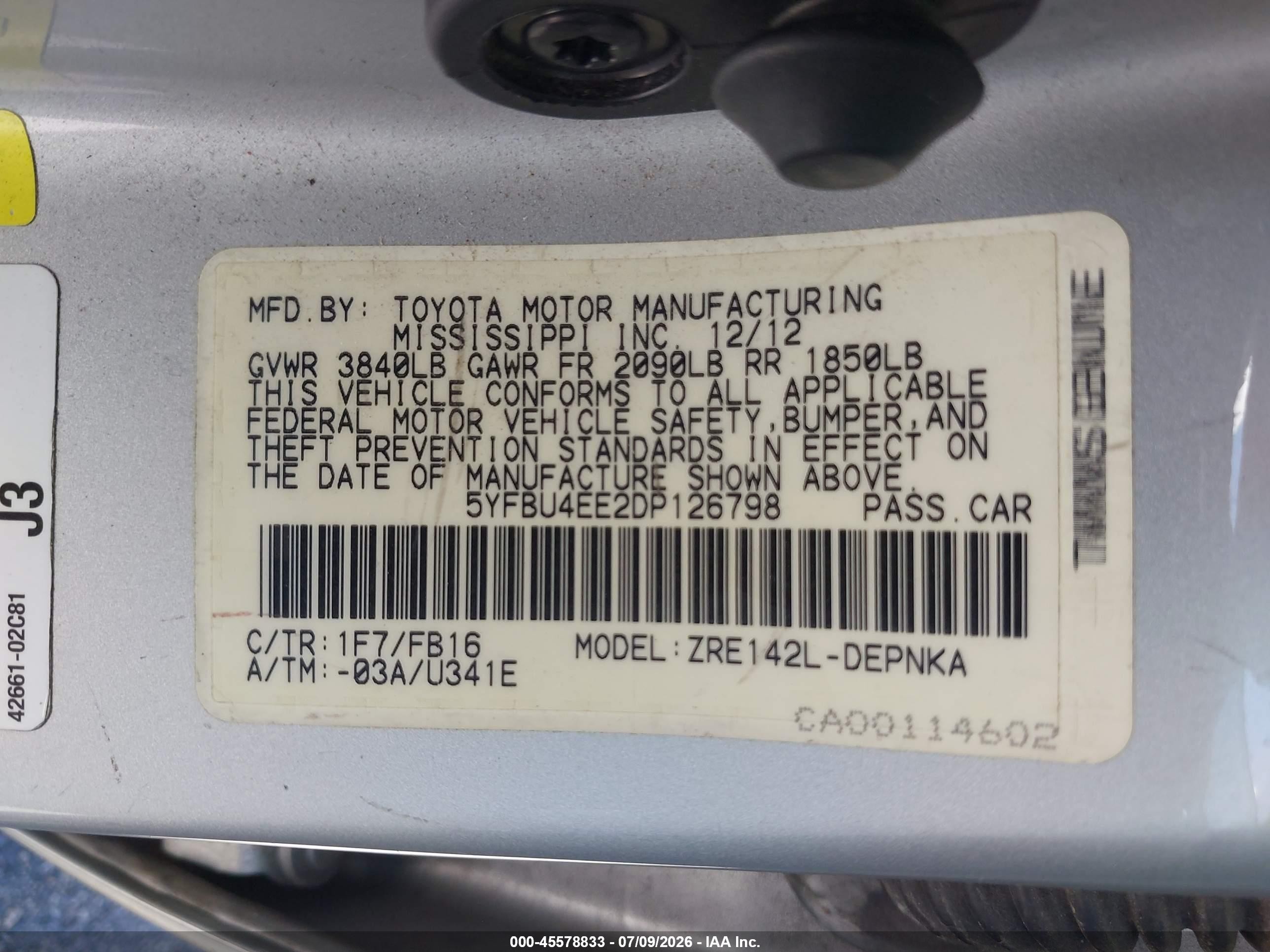 2013 Toyota Corolla Le Silver vin: 5YFBU4EE2DP126798