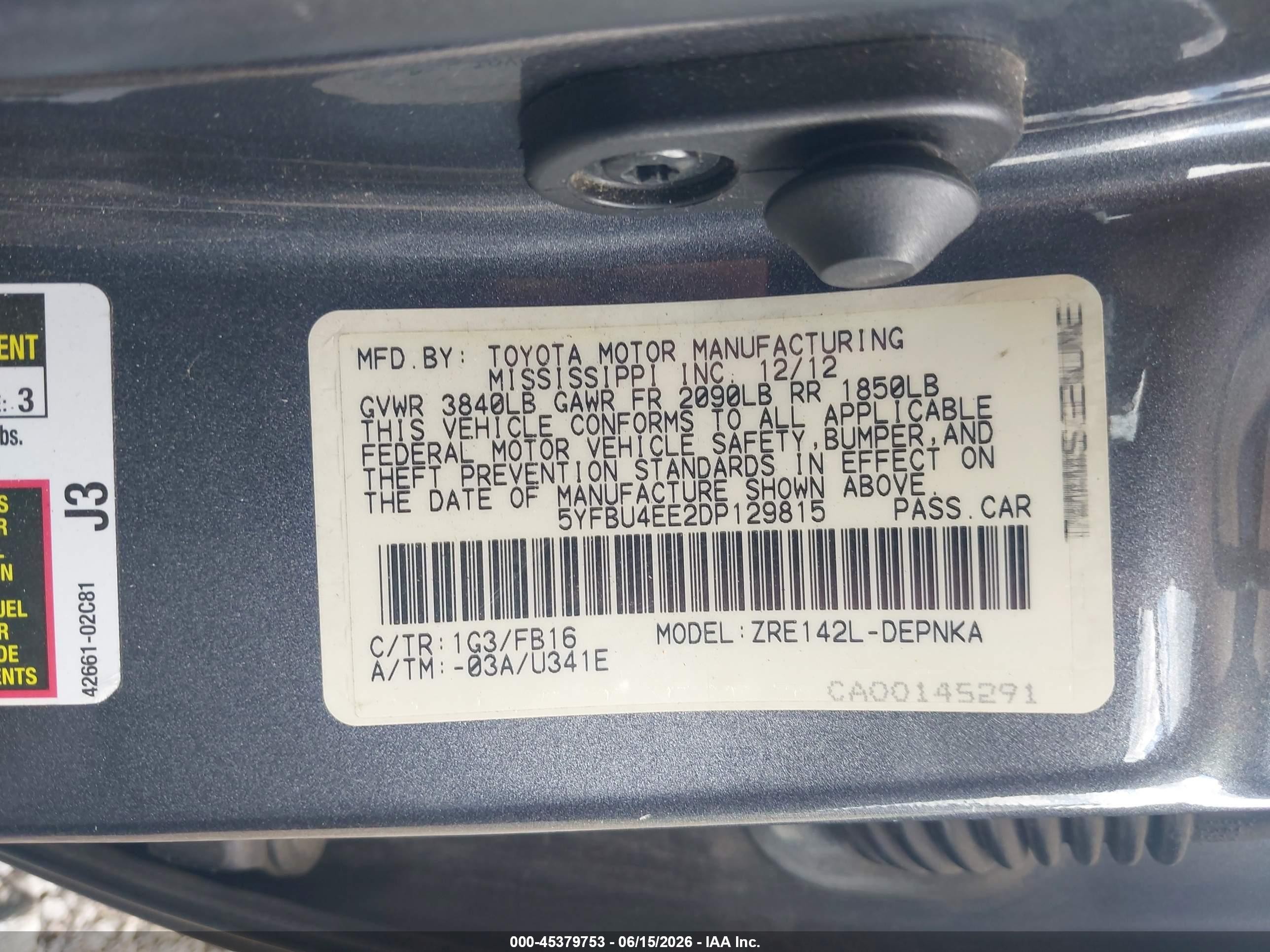 2013 Toyota Corolla Le Серый vin: 5YFBU4EE2DP129815