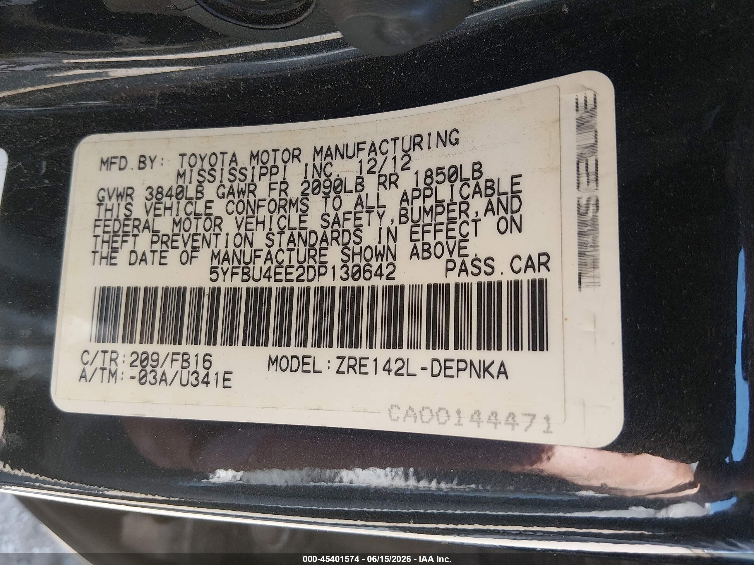 2013 Toyota Corolla Le Black vin: 5YFBU4EE2DP130642