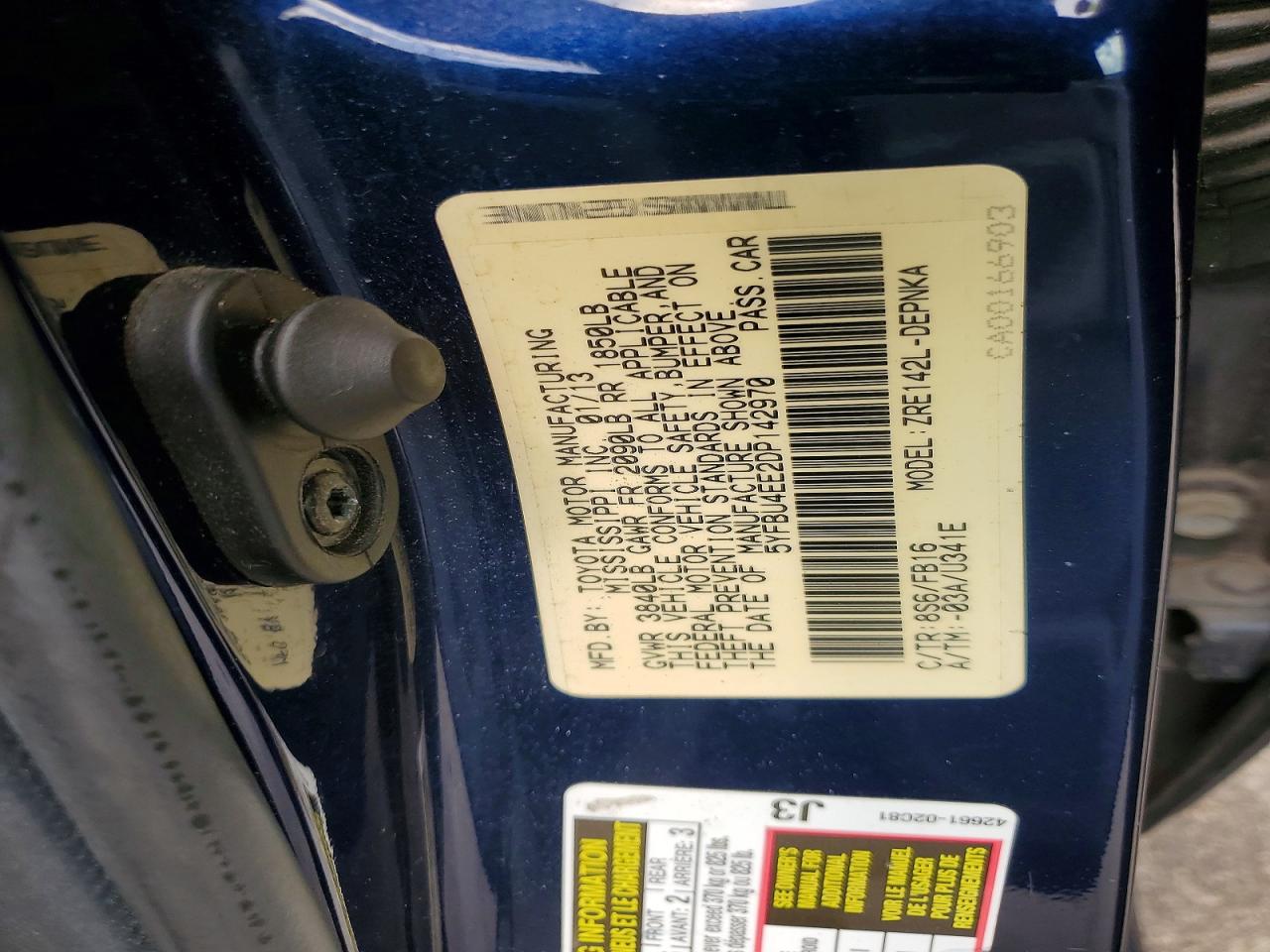 2013 Toyota Corolla Le Blue vin: 5YFBU4EE2DP142970
