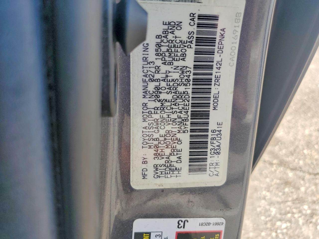 2013 Toyota Corolla Le Gray vin: 5YFBU4EE2DP150437