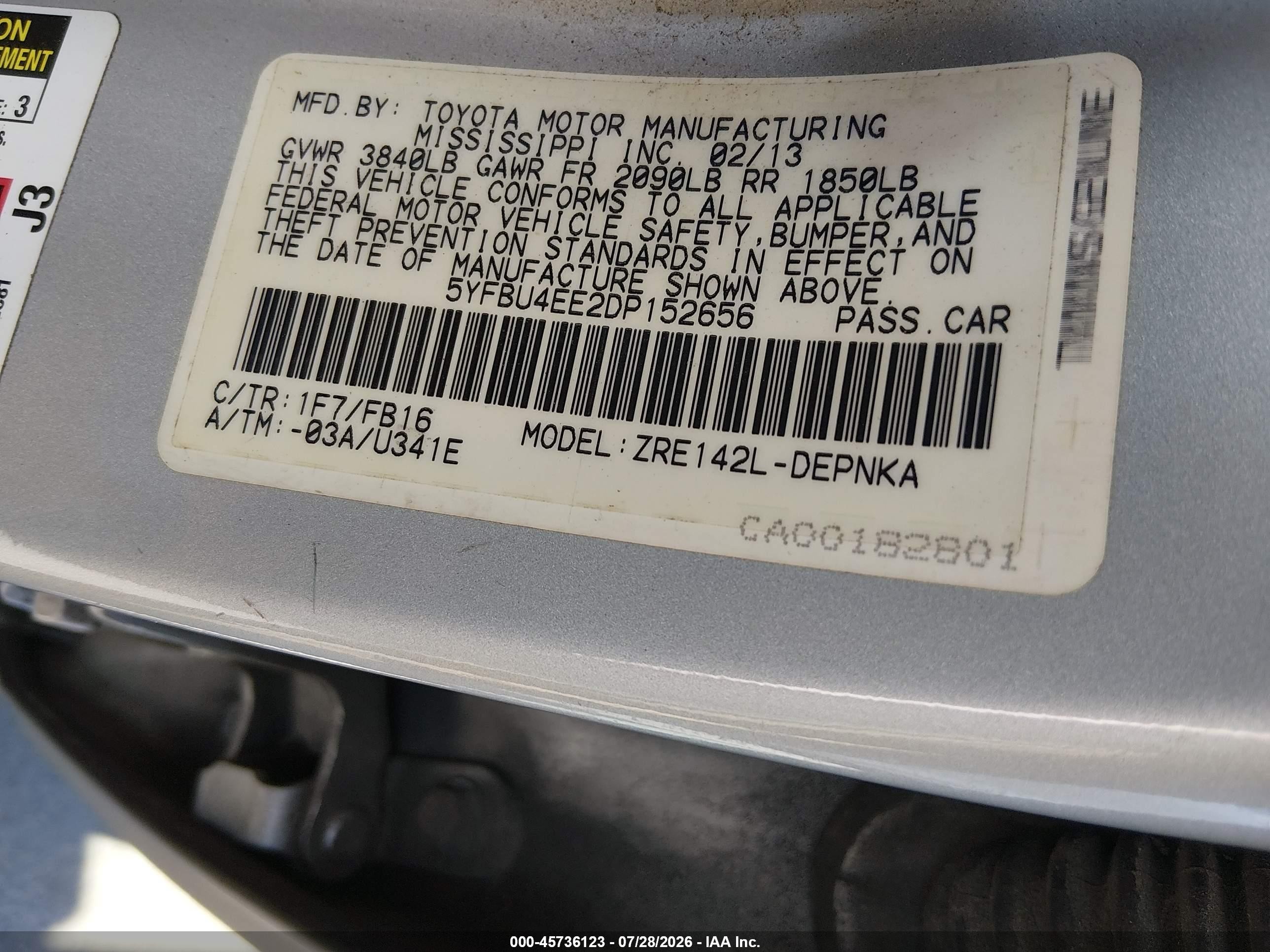 2013 Toyota Corolla Le Silver vin: 5YFBU4EE2DP152656