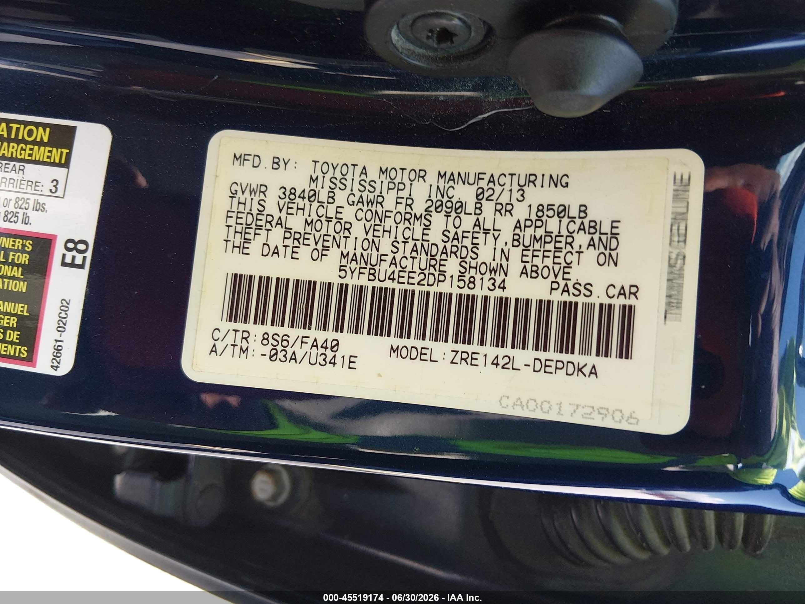 2013 Toyota Corolla L Blue vin: 5YFBU4EE2DP158134