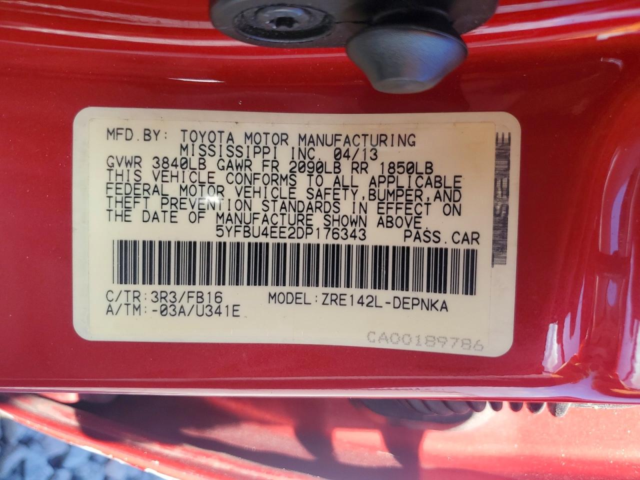 2013 Toyota Corolla Le Красный vin: 5YFBU4EE2DP176343
