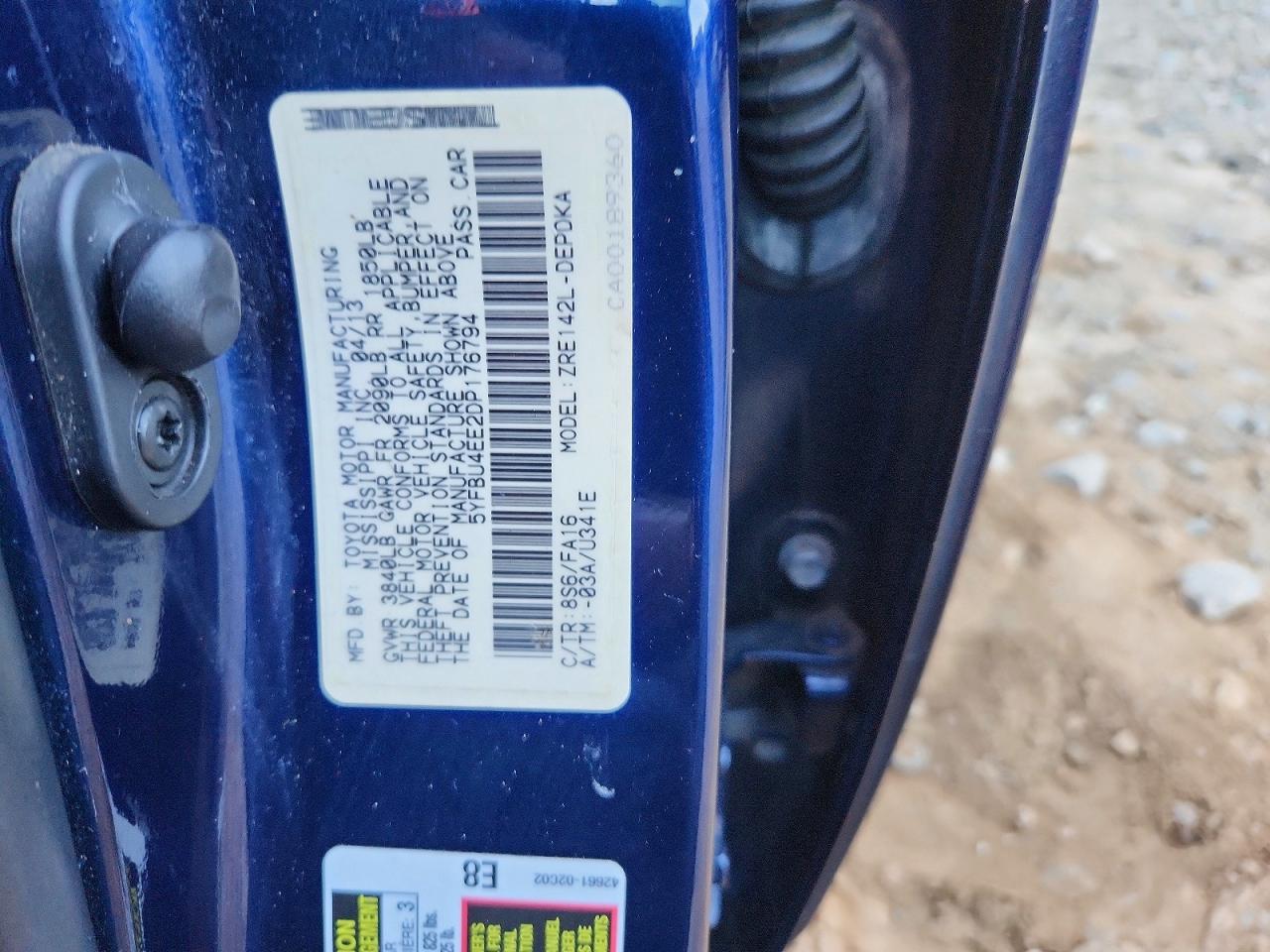 2013 Toyota Corolla L Blue vin: 5YFBU4EE2DP176794