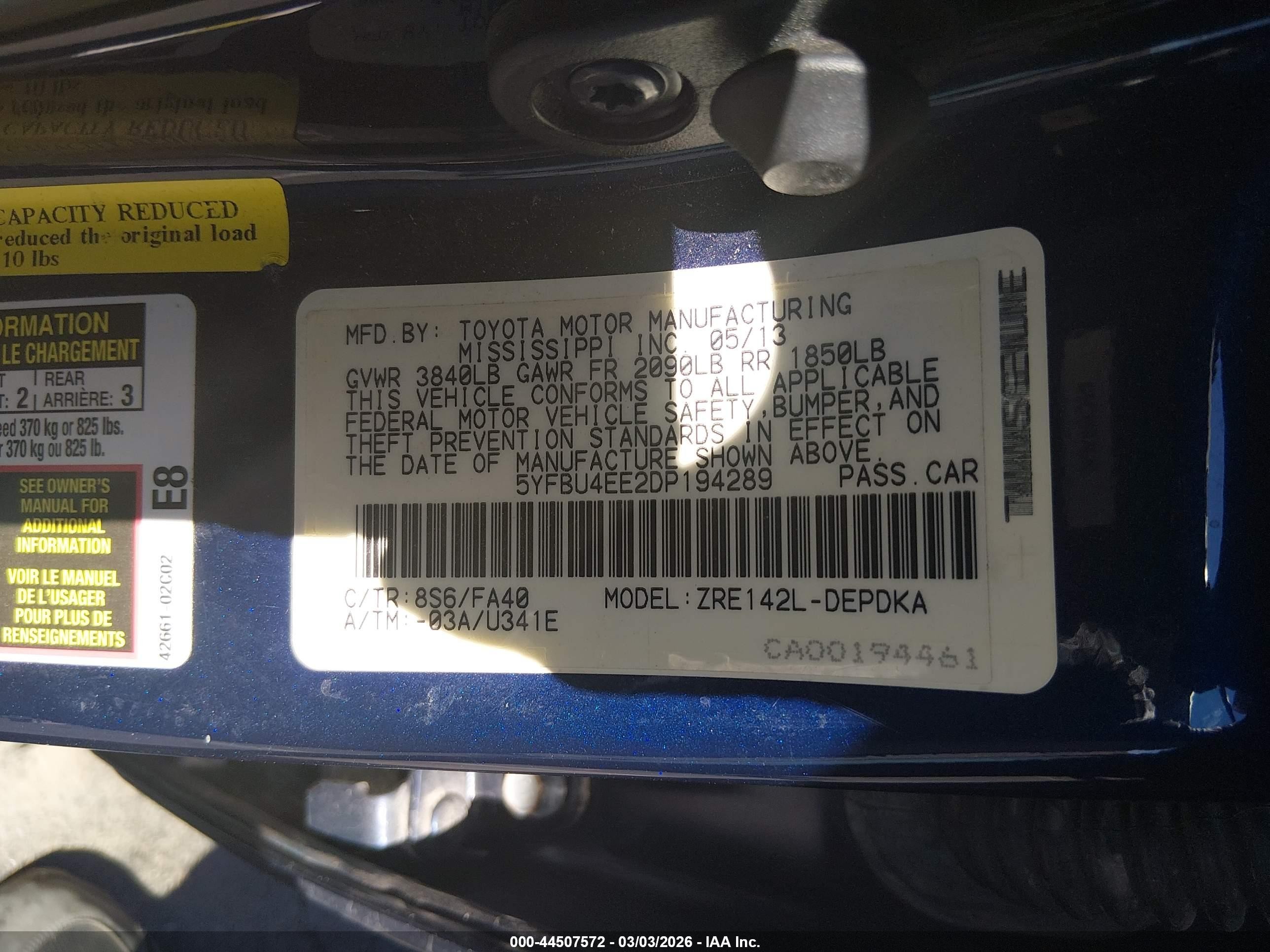 2013 Toyota Corolla L Blue vin: 5YFBU4EE2DP194289