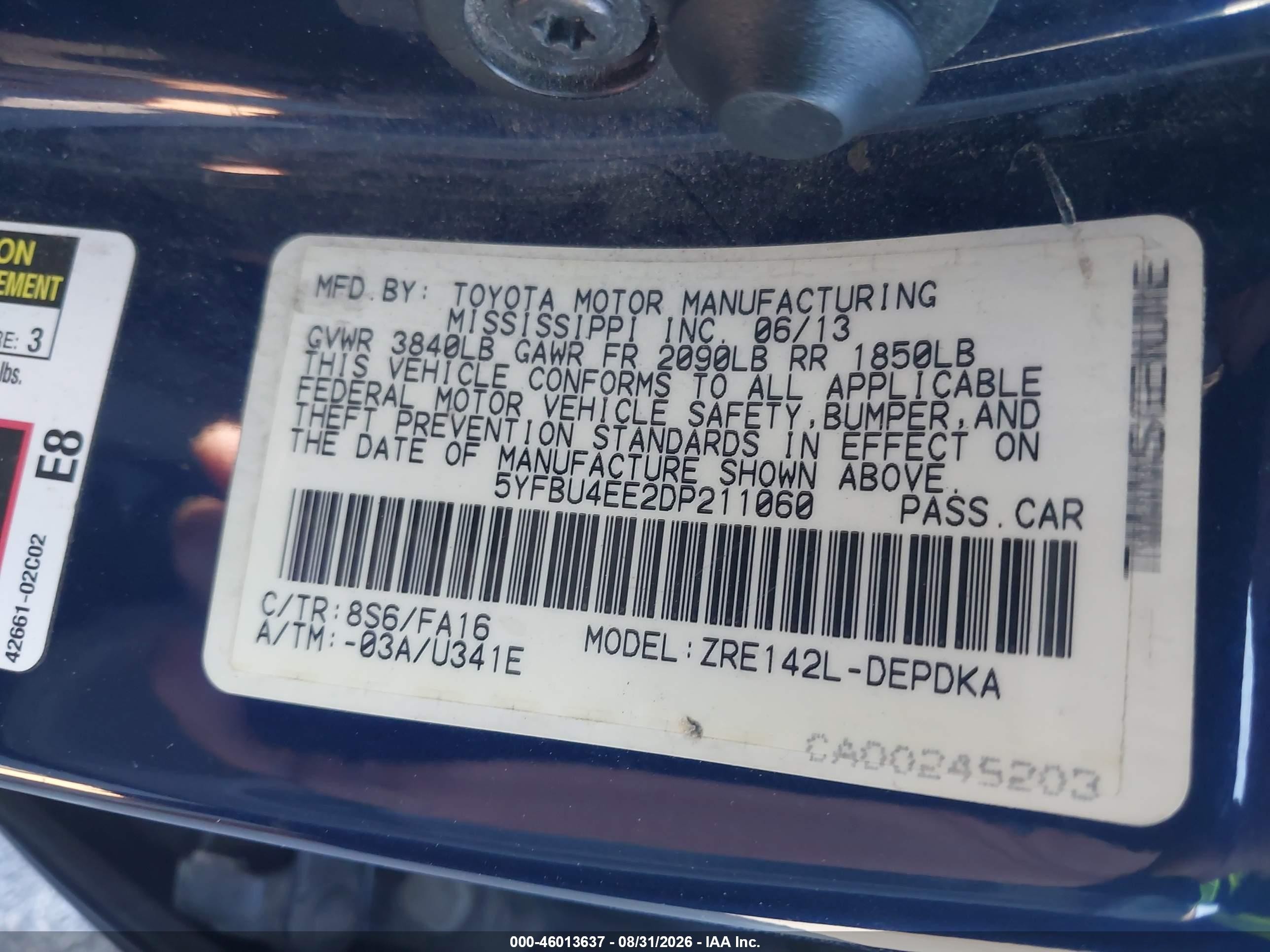 2013 Toyota Corolla L Blue vin: 5YFBU4EE2DP211060