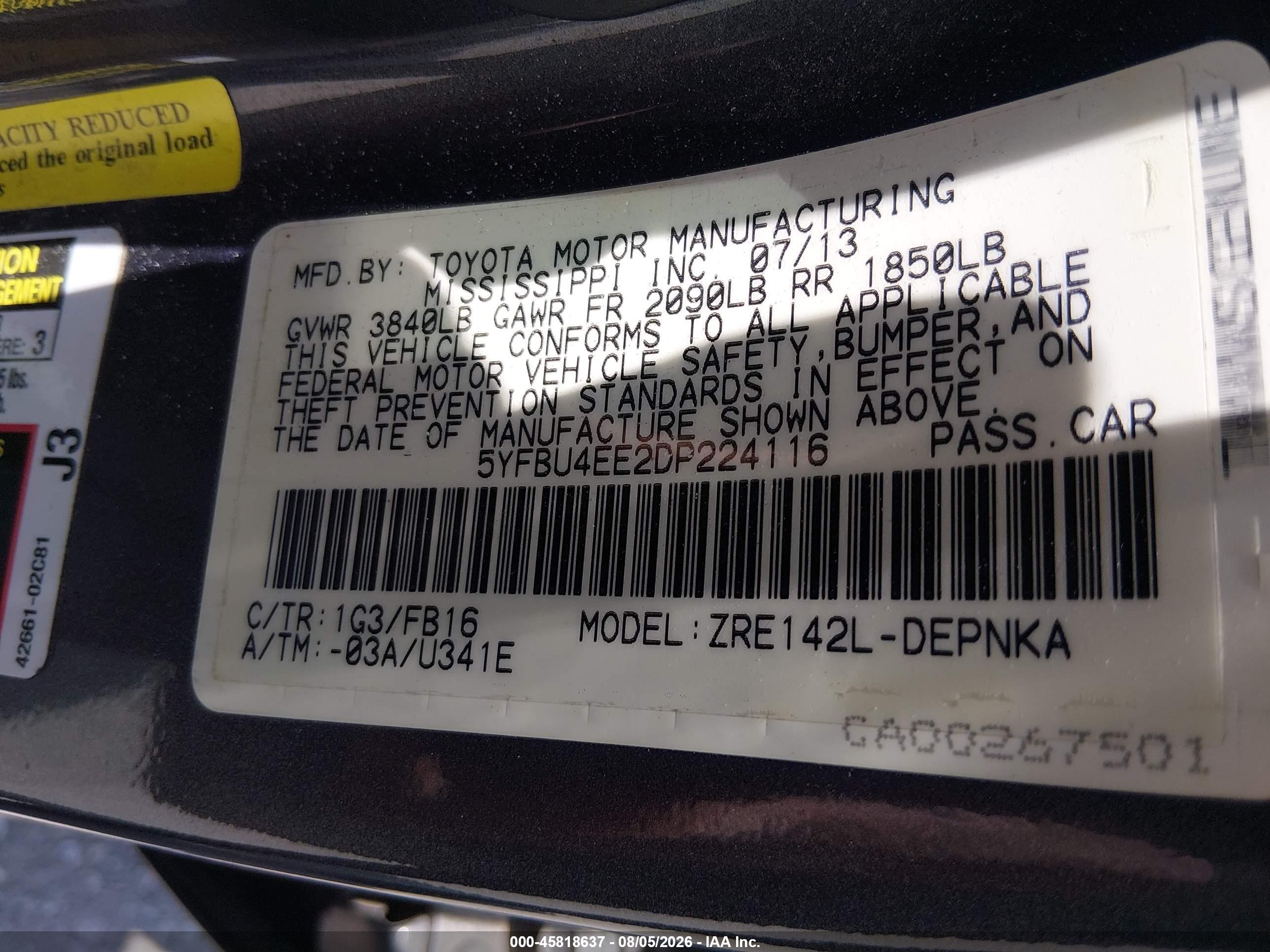 2013 Toyota Corolla Le Gray vin: 5YFBU4EE2DP224116