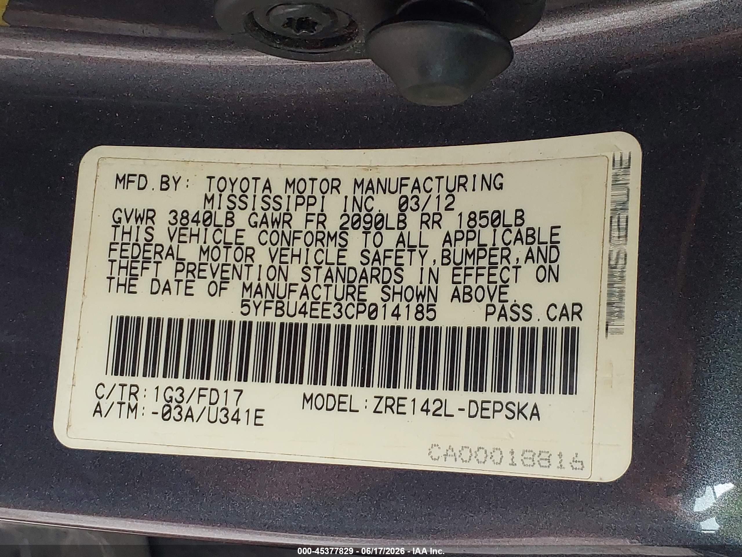 2012 Toyota Corolla S Gray vin: 5YFBU4EE3CP014185