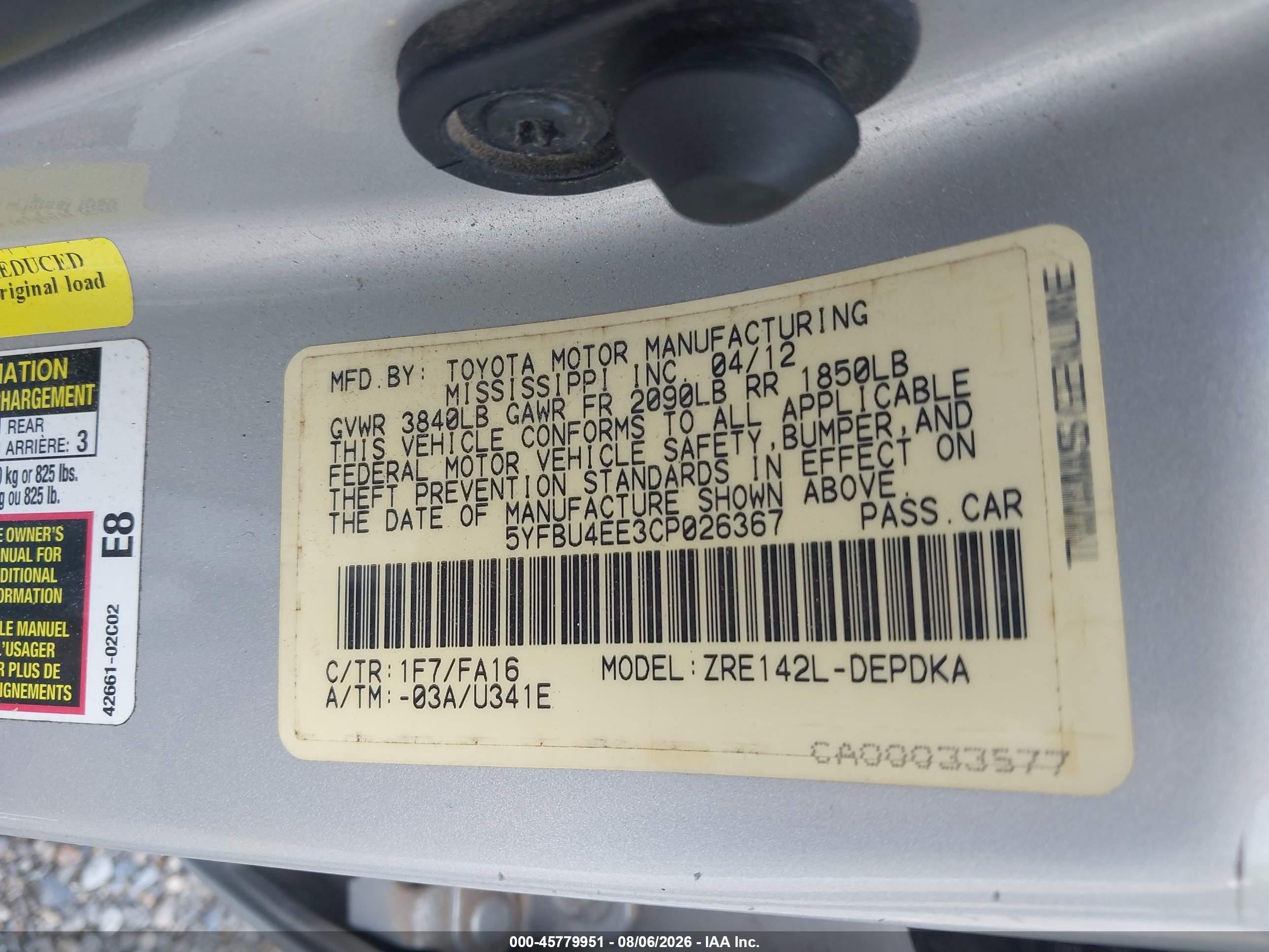 2012 Toyota Corolla L Silver vin: 5YFBU4EE3CP026367