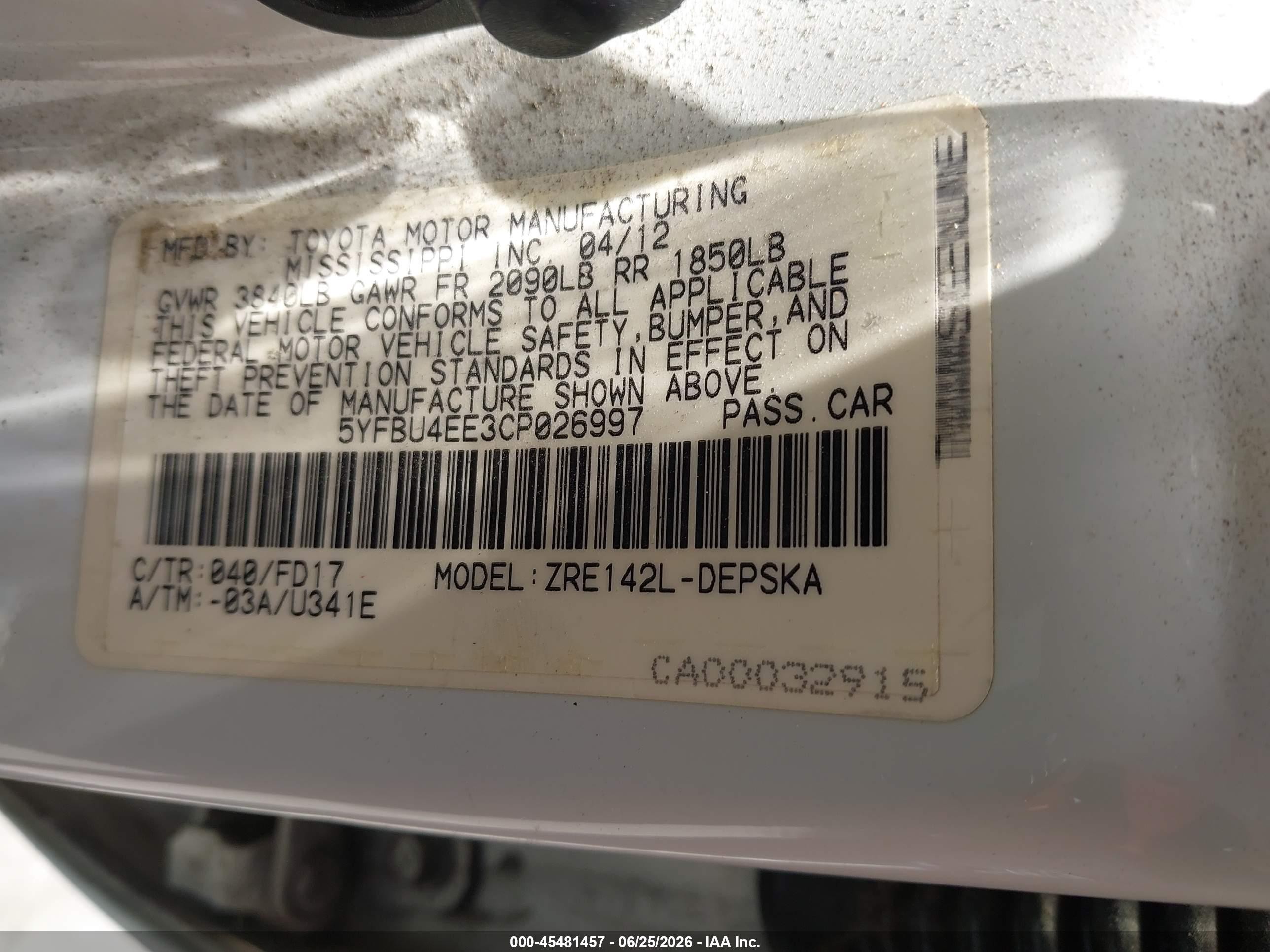 2012 Toyota Corolla S White vin: 5YFBU4EE3CP026997